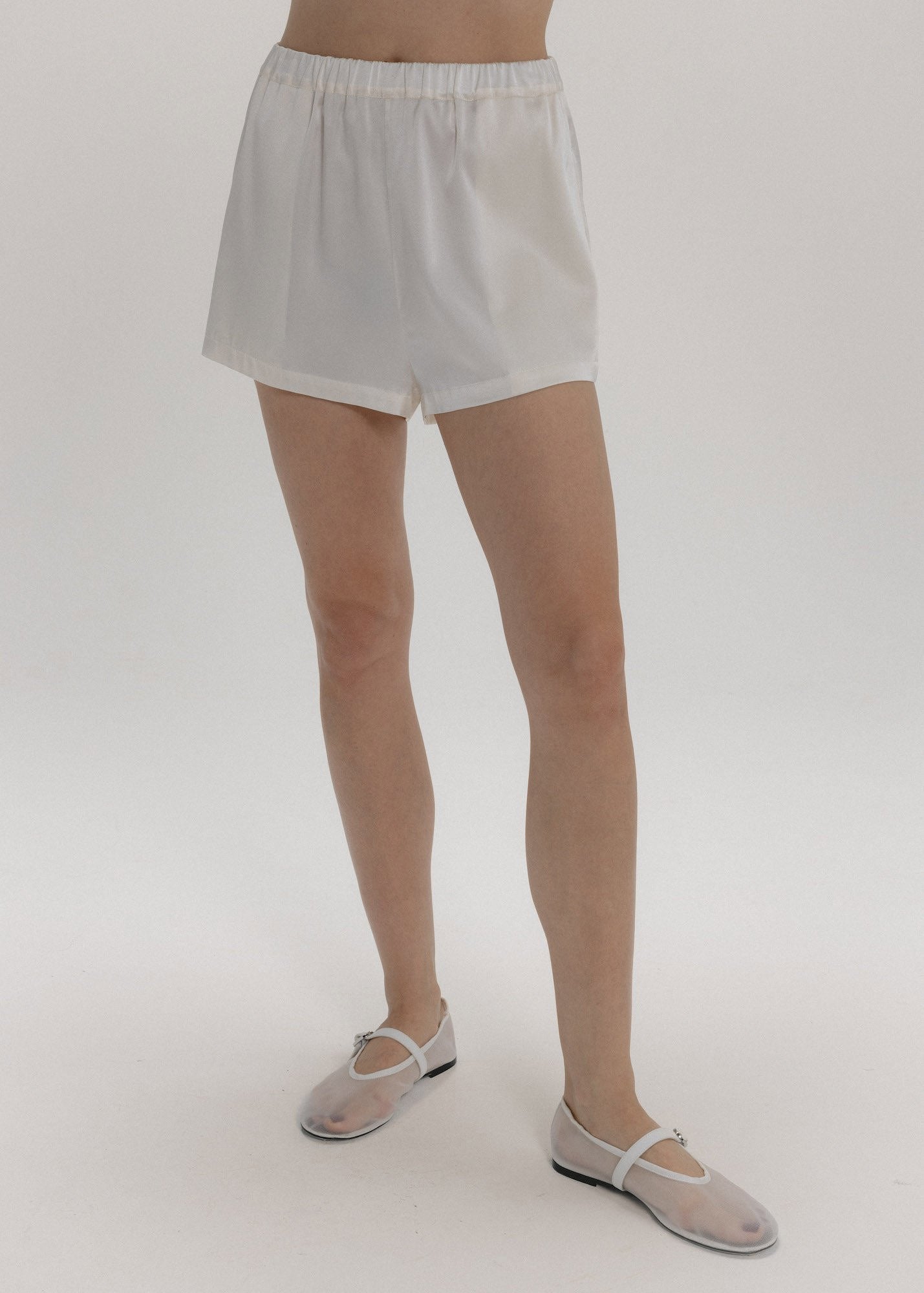 Silk Mini Shorts in Milk White