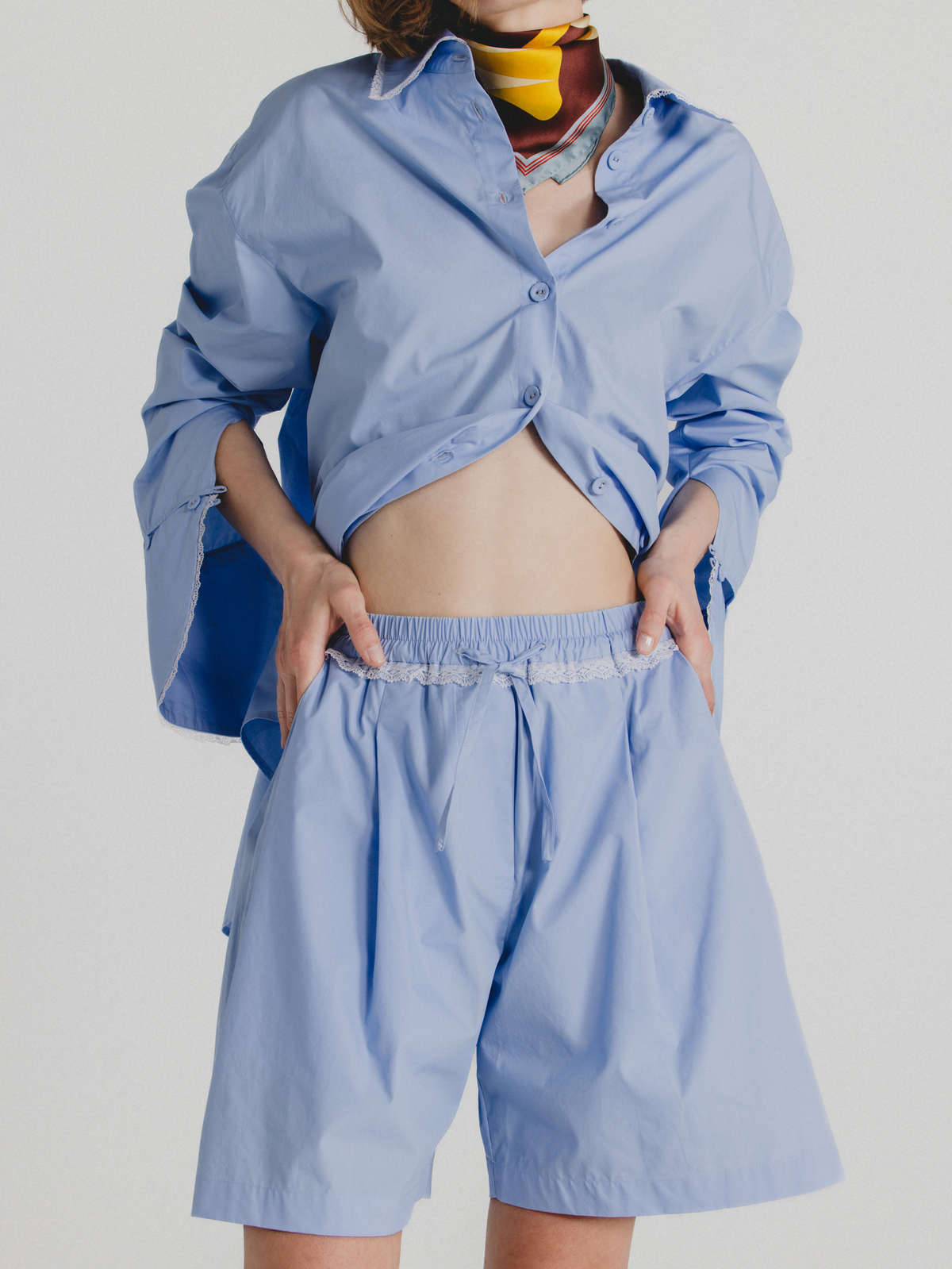 Cotton Poplin Shorts in Sky Blue
