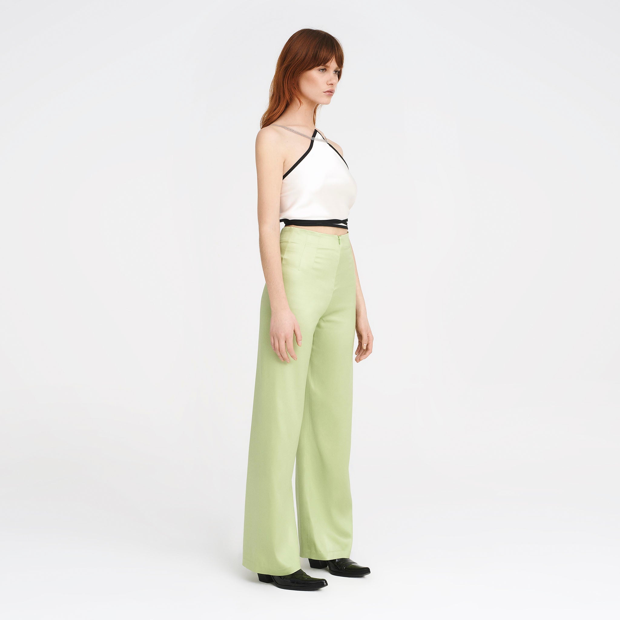 V-Back Trousers in Matcha Green