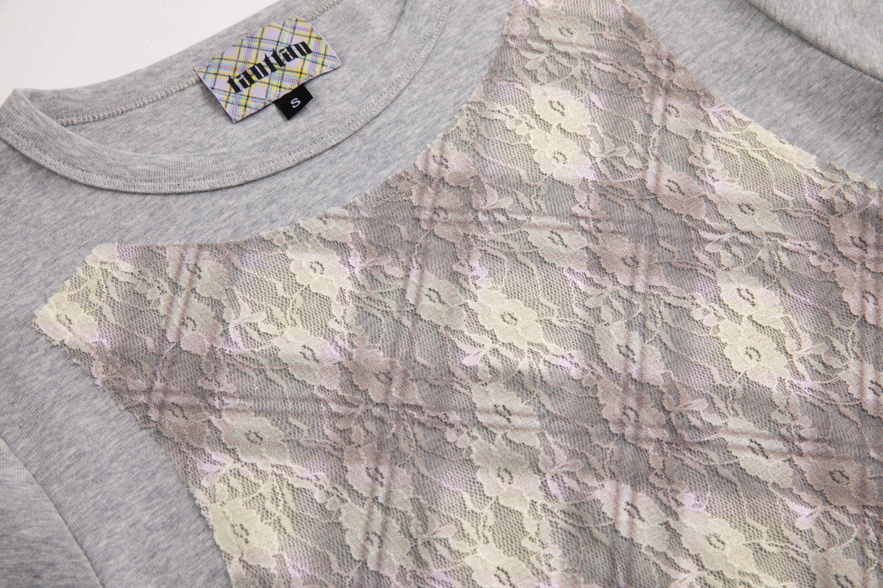 Lace Plaid Patchwork Tee Porcelain Plaid