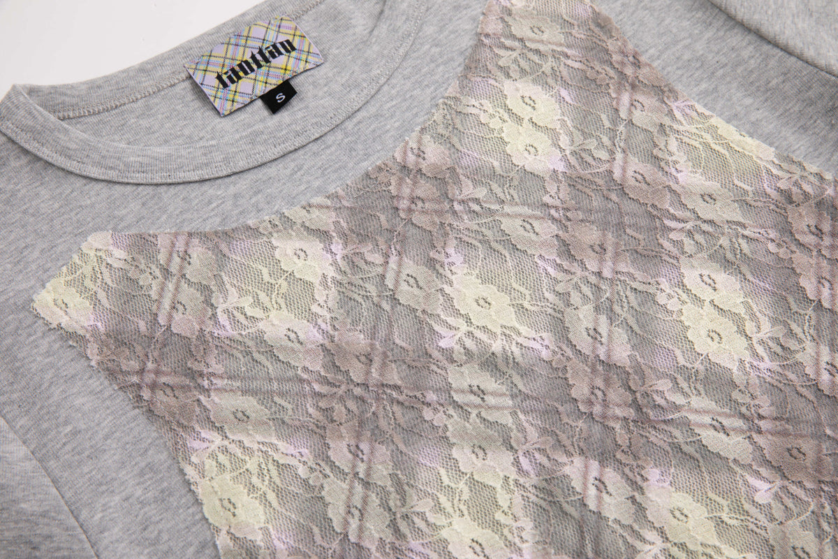 Lace Plaid Patchwork Tee Porcelain Plaid
