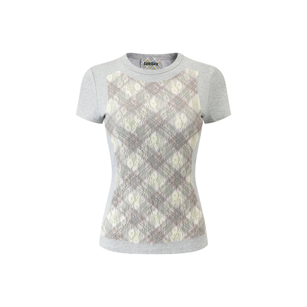 Lace Plaid Patchwork Tee Porcelain Plaid