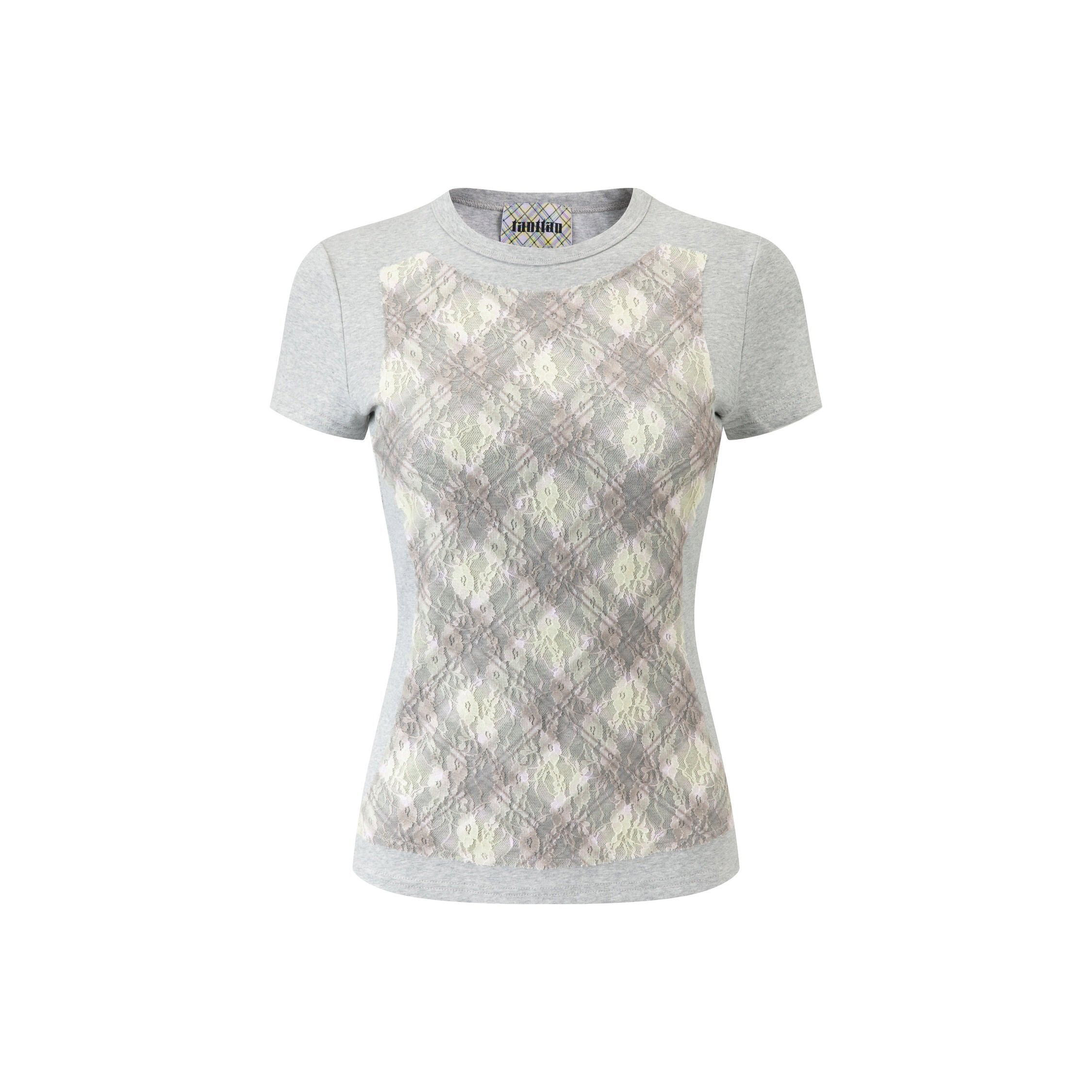 Lace Plaid Patchwork Tee Porcelain Plaid