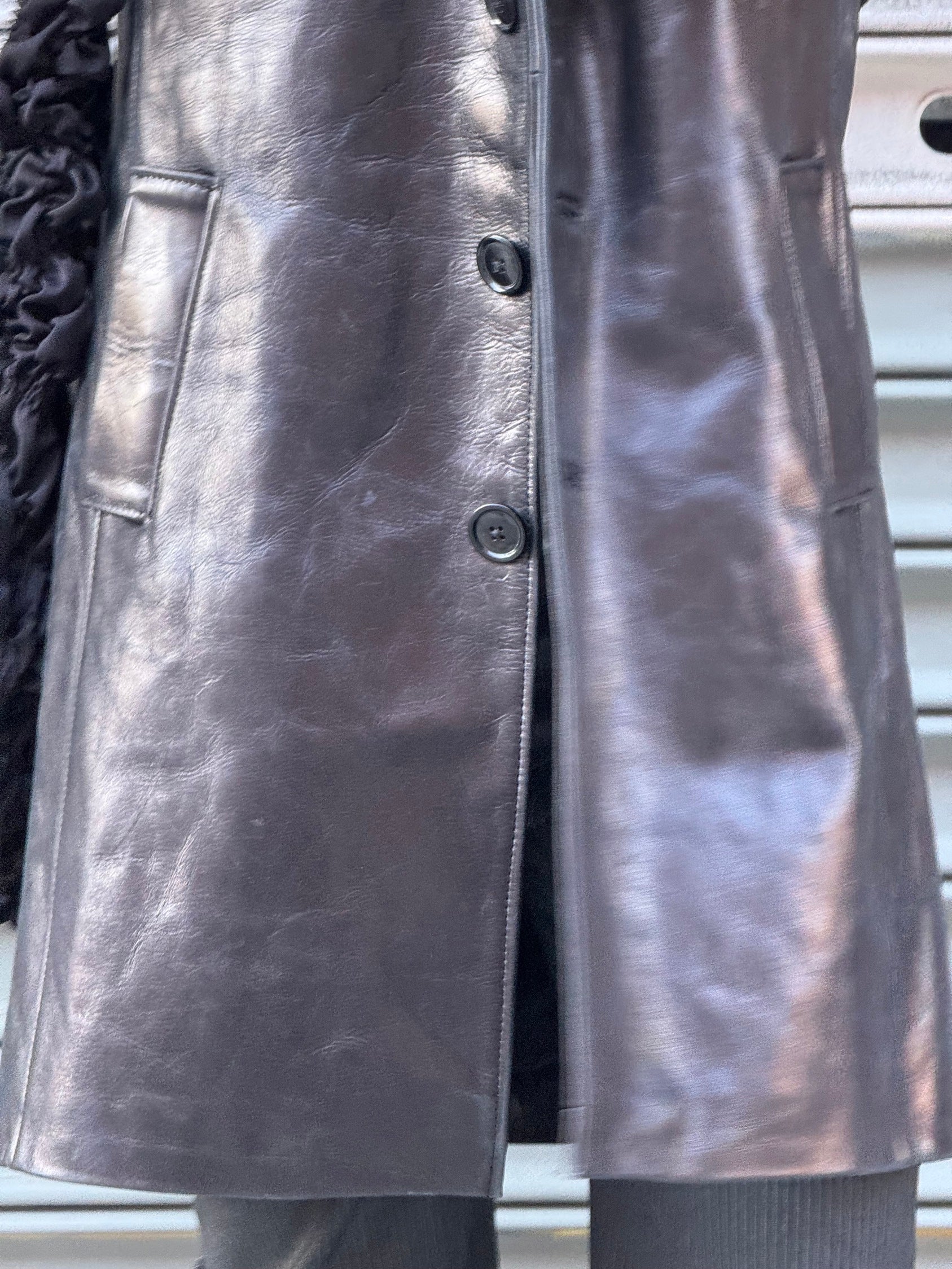 Leather long thrench coat