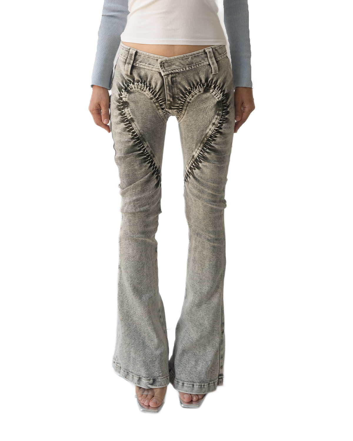 Stretch Denim Heart Ruched Skinny Jeans Green