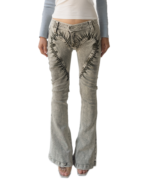 Stretch Denim Heart Ruched Skinny Jeans Green