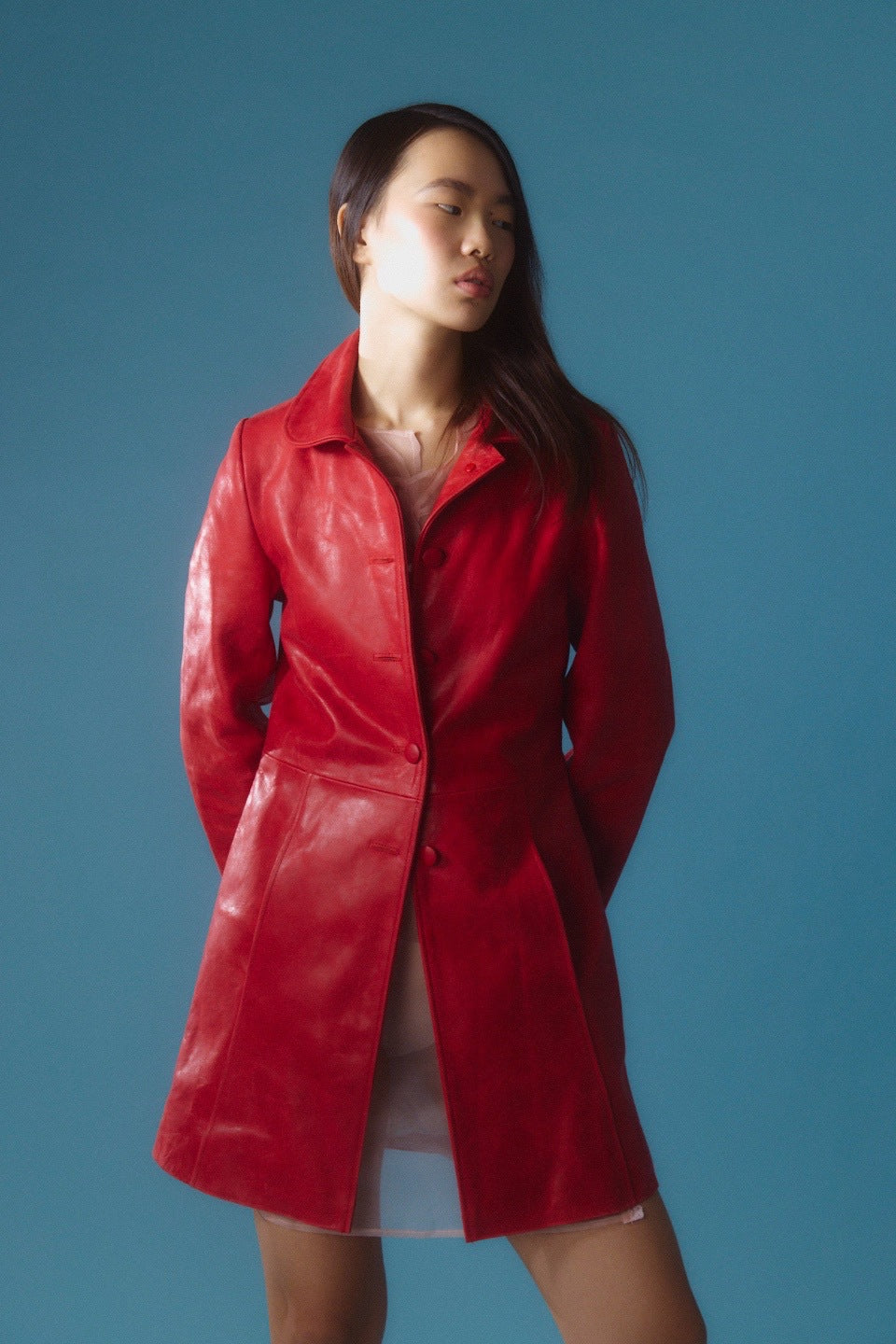 LEATHER TRENCH RED