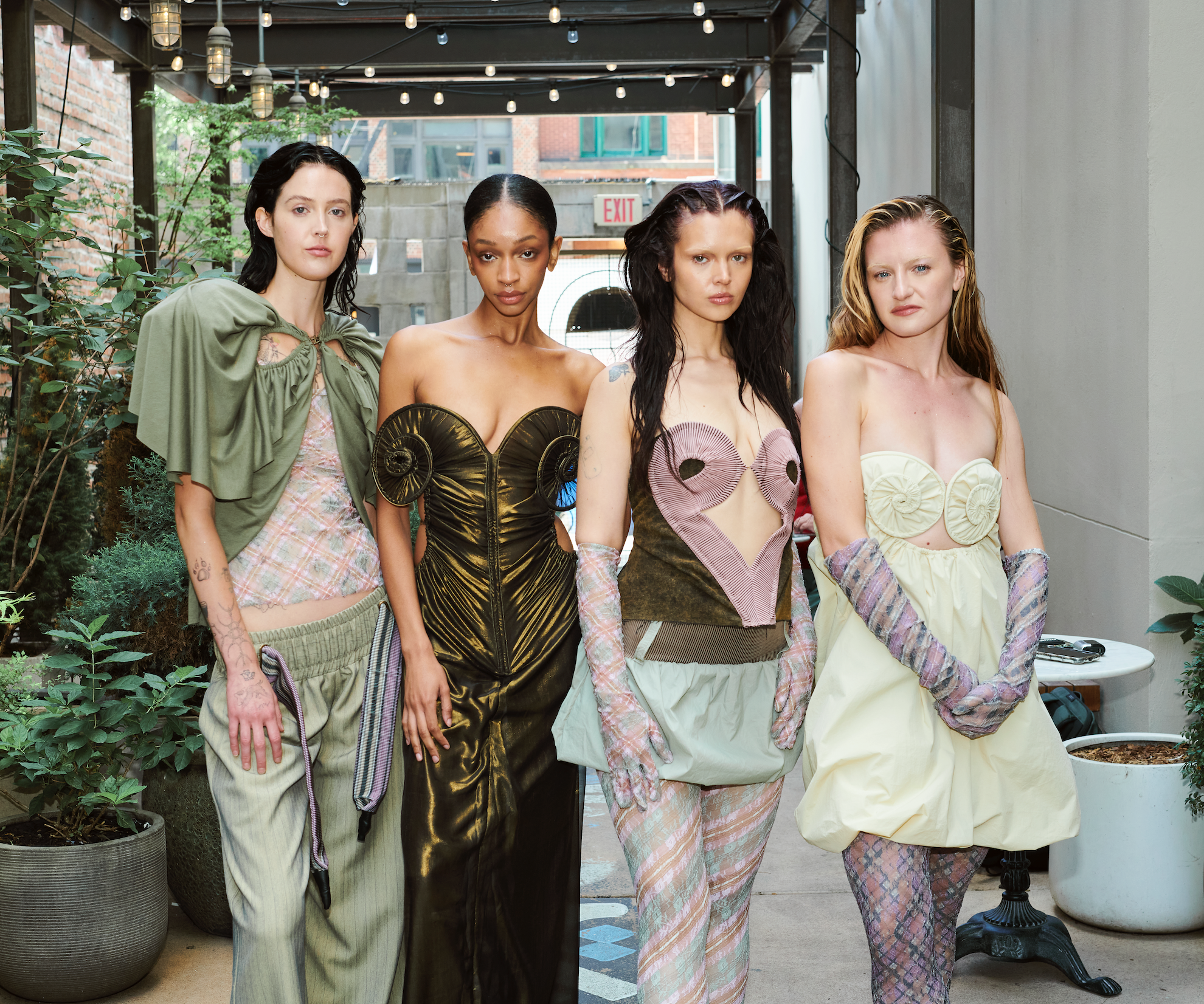 Heart Rib Pink Patchwork Tie-Dye Denim Corset Top with Cutout