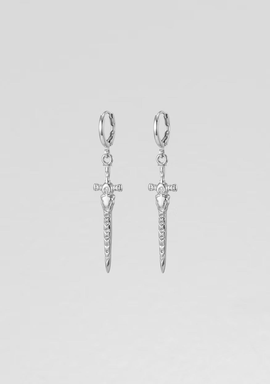 SILVER EXCALIBUR EARRINGS