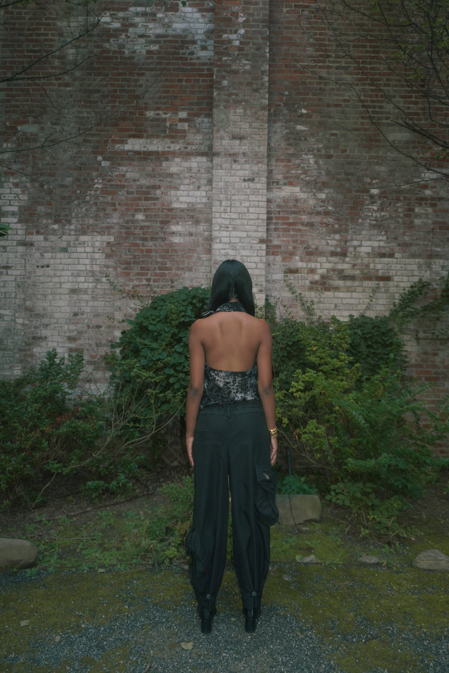 TWO WAYS MESH PRINT HALTER TOP