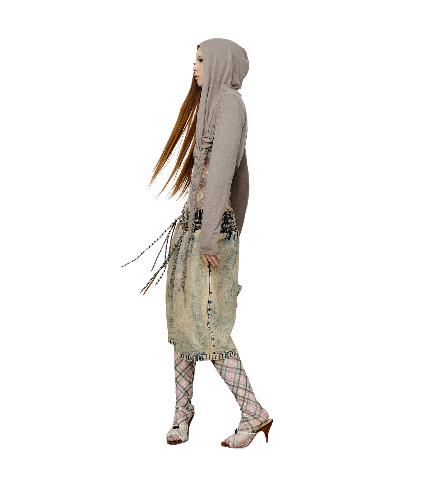 Braided Cropped Hoodie Gray