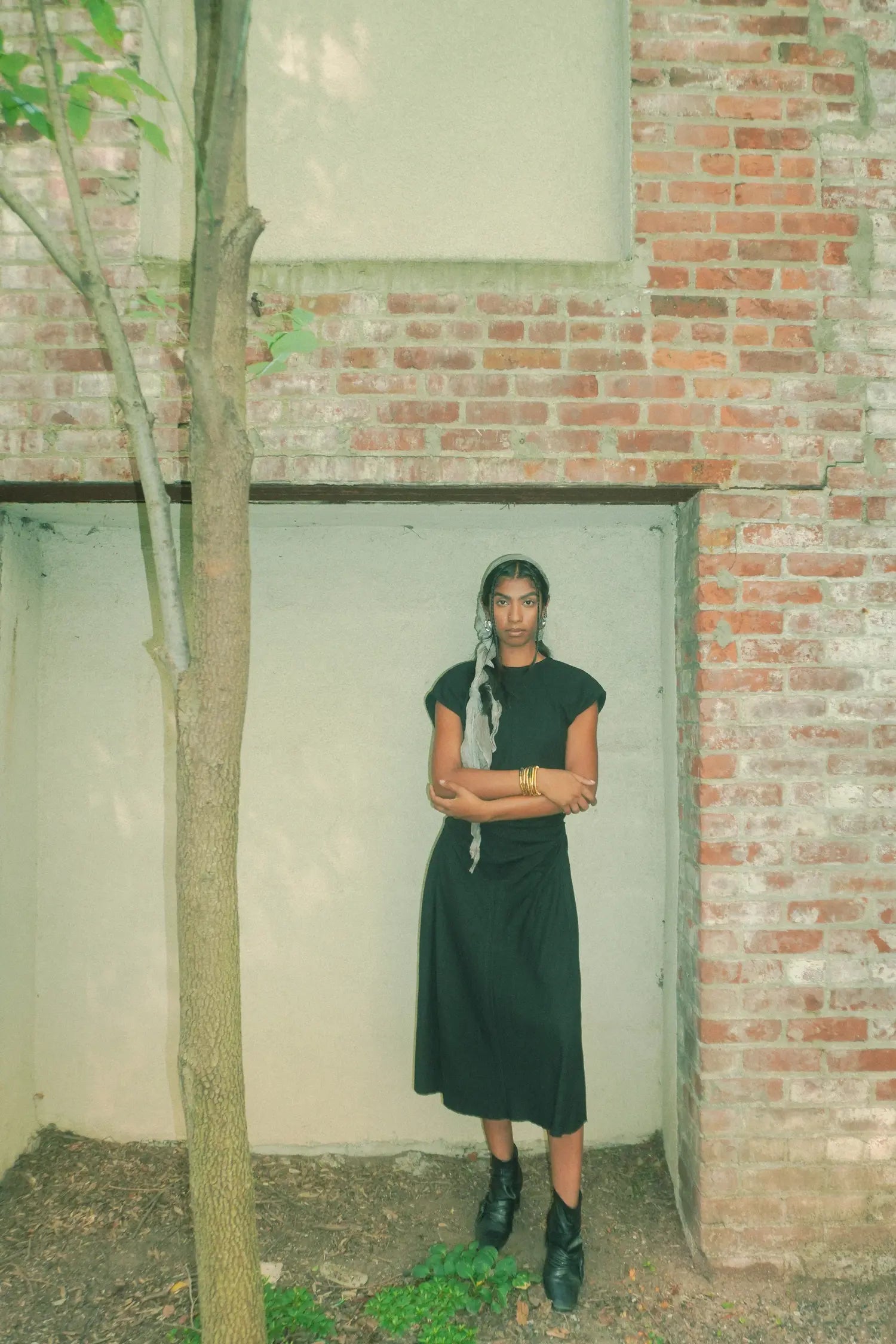 BOUCLE RUSHED MIDI DRESS