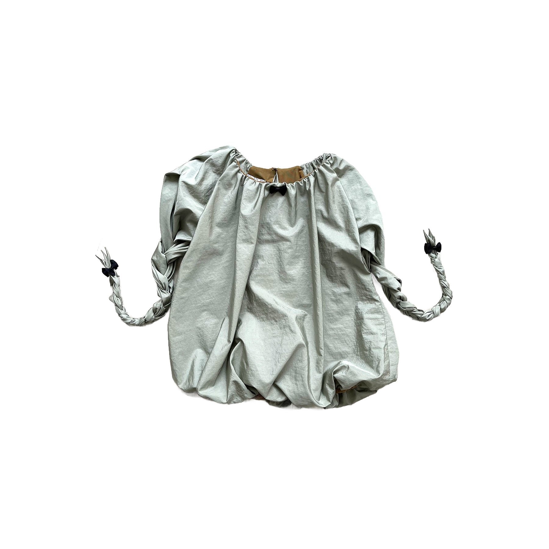 Balloon Braided Blouse with Bow Glossy Jade