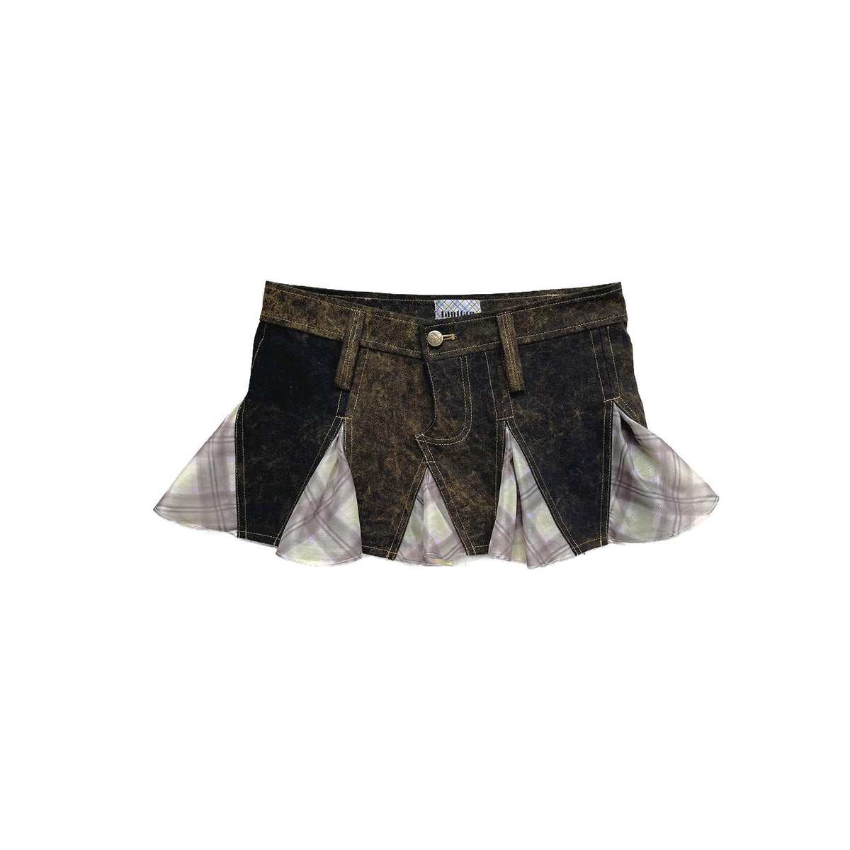 Denim Patchwork Skirt with Organza Flared Inserts Porcelain