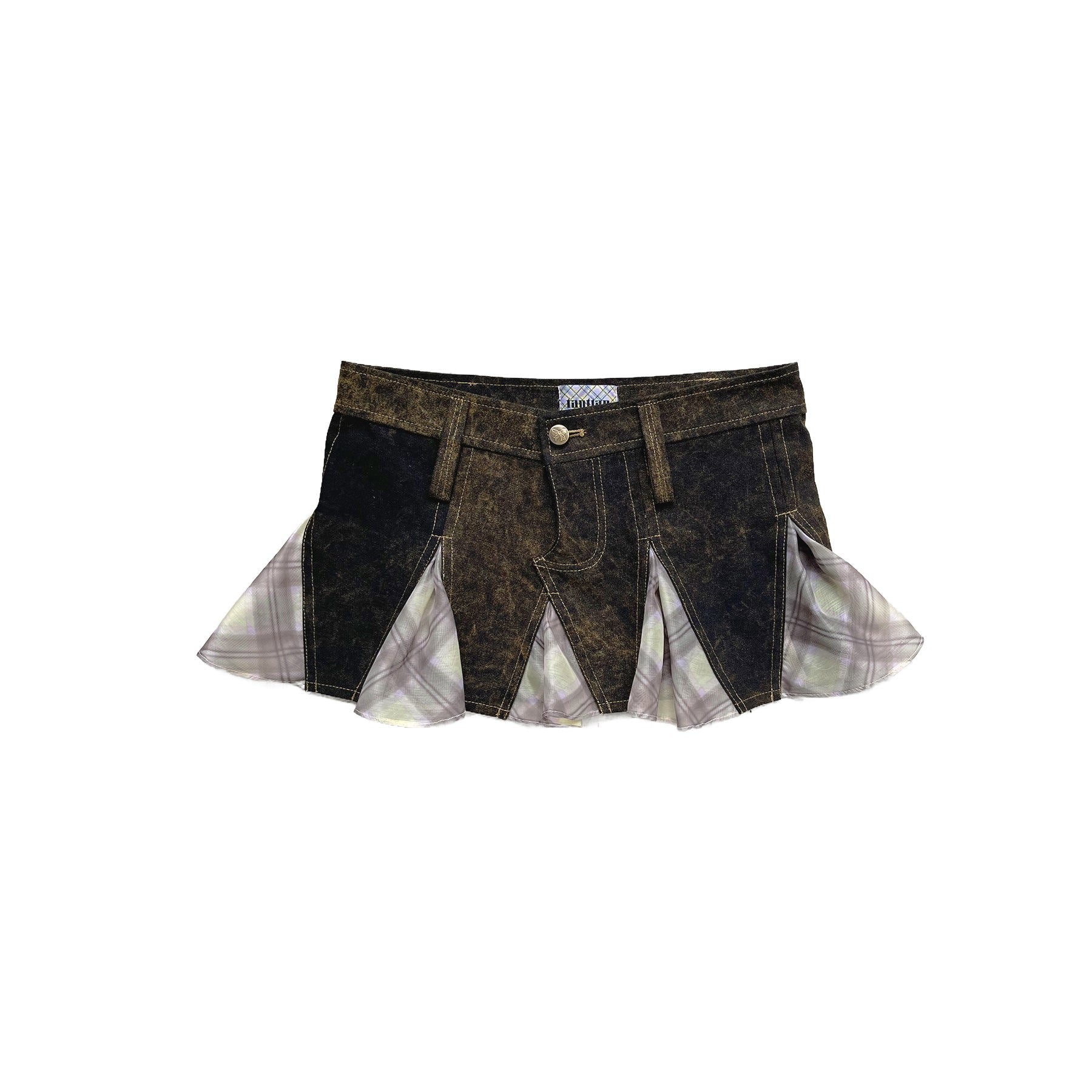 Denim Patchwork Skirt with Organza Flared Inserts Porcelain