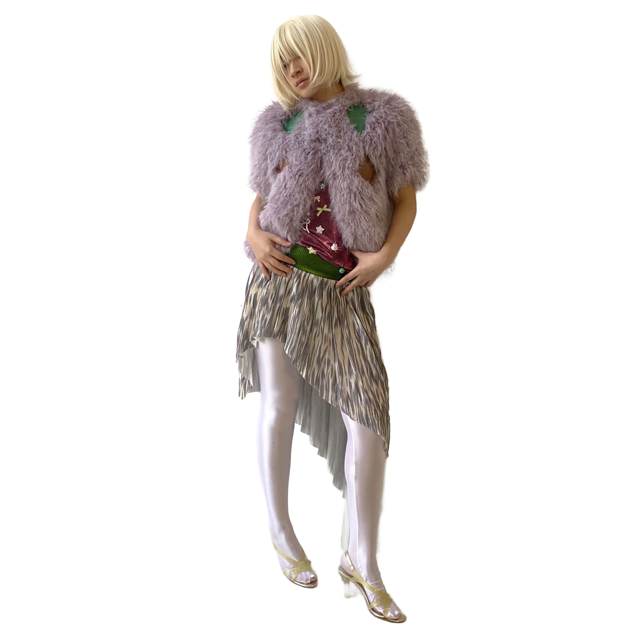 Lavender Faux Fur Patch Mini Coat