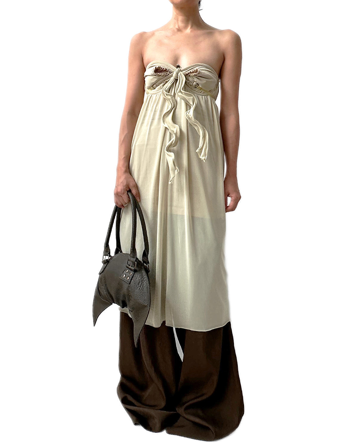 Low-rise Twill Oversized Baggy Trousers Taupe w/ Pink Rib Band