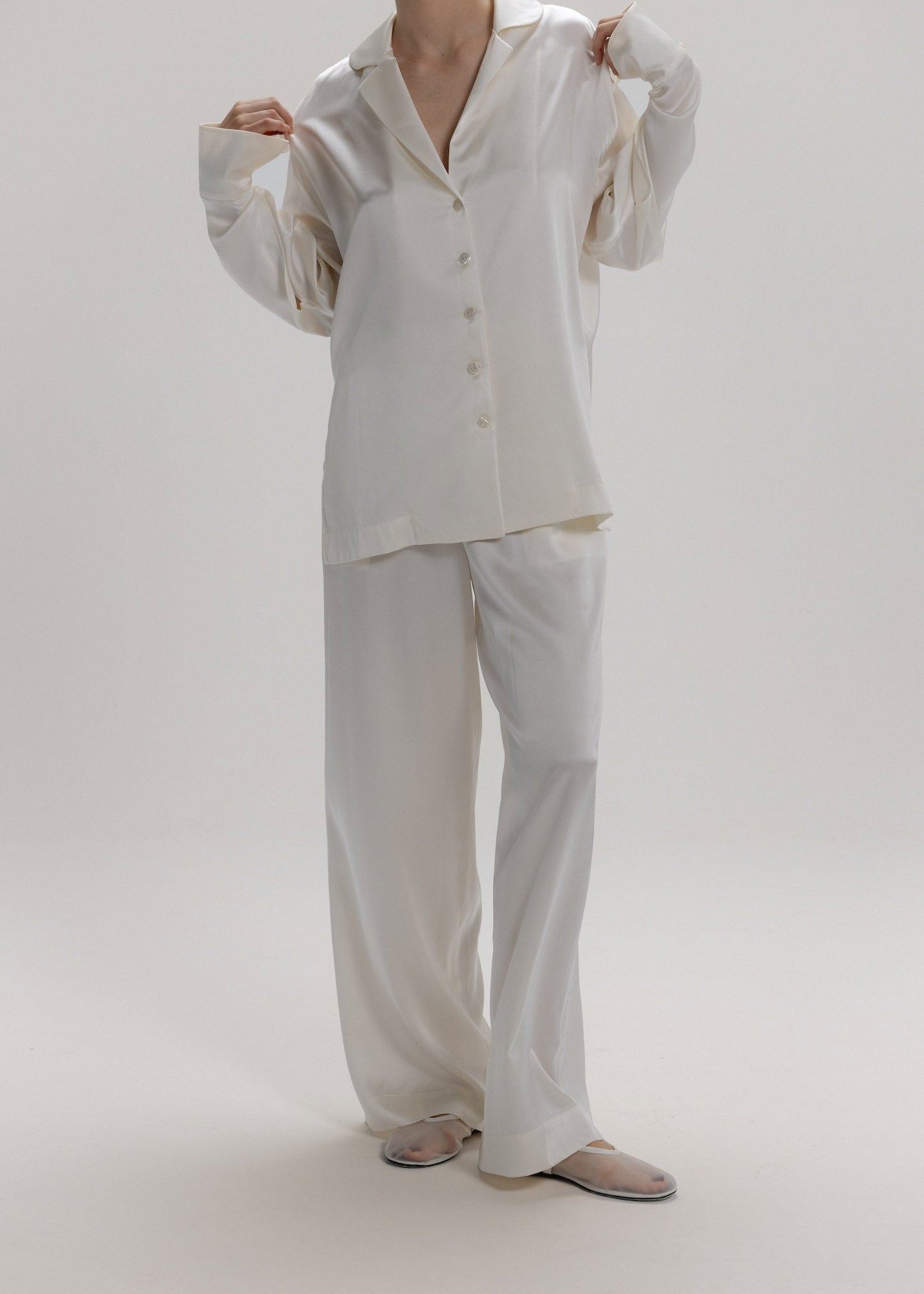 Wide Silk Pants in Milk White