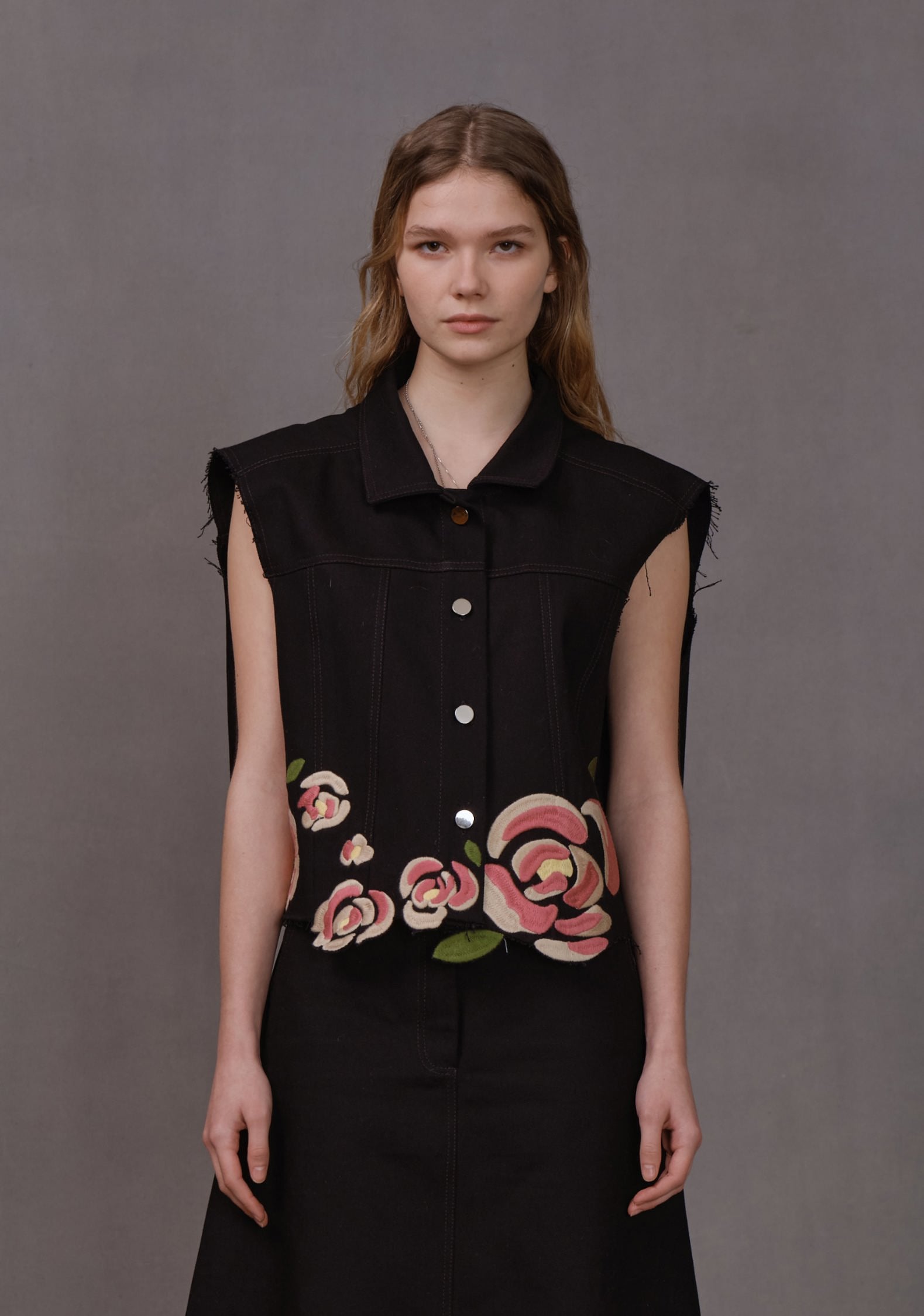 ELECTRA DENIM VEST- Flowers