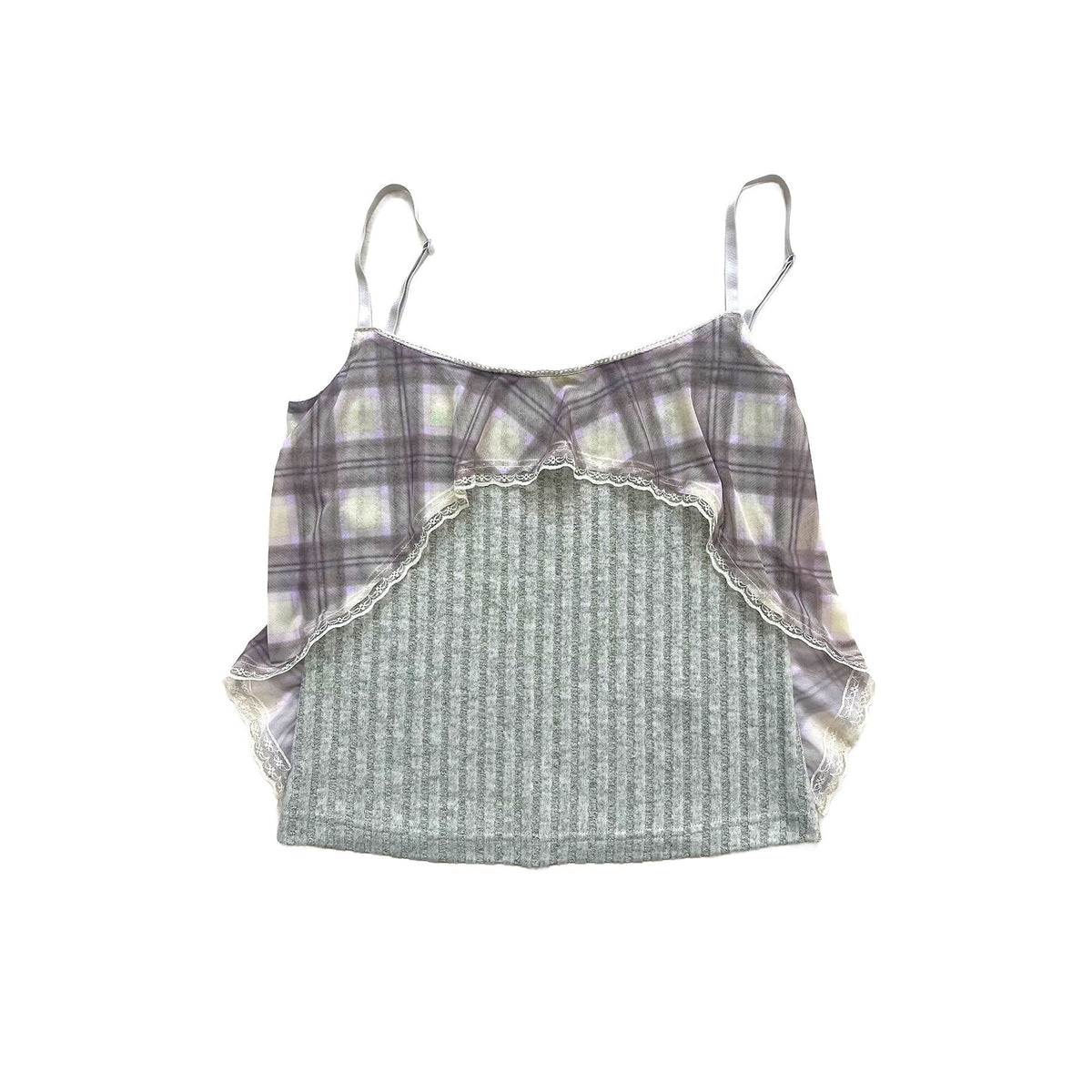 Flared Plaid Knit Cami Porcelain