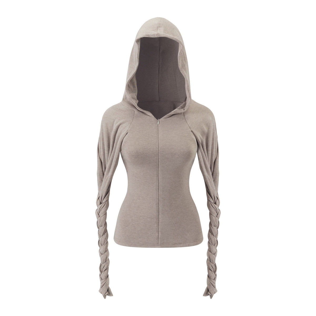 Grey Braided Hoodie Open-Sleeve Top