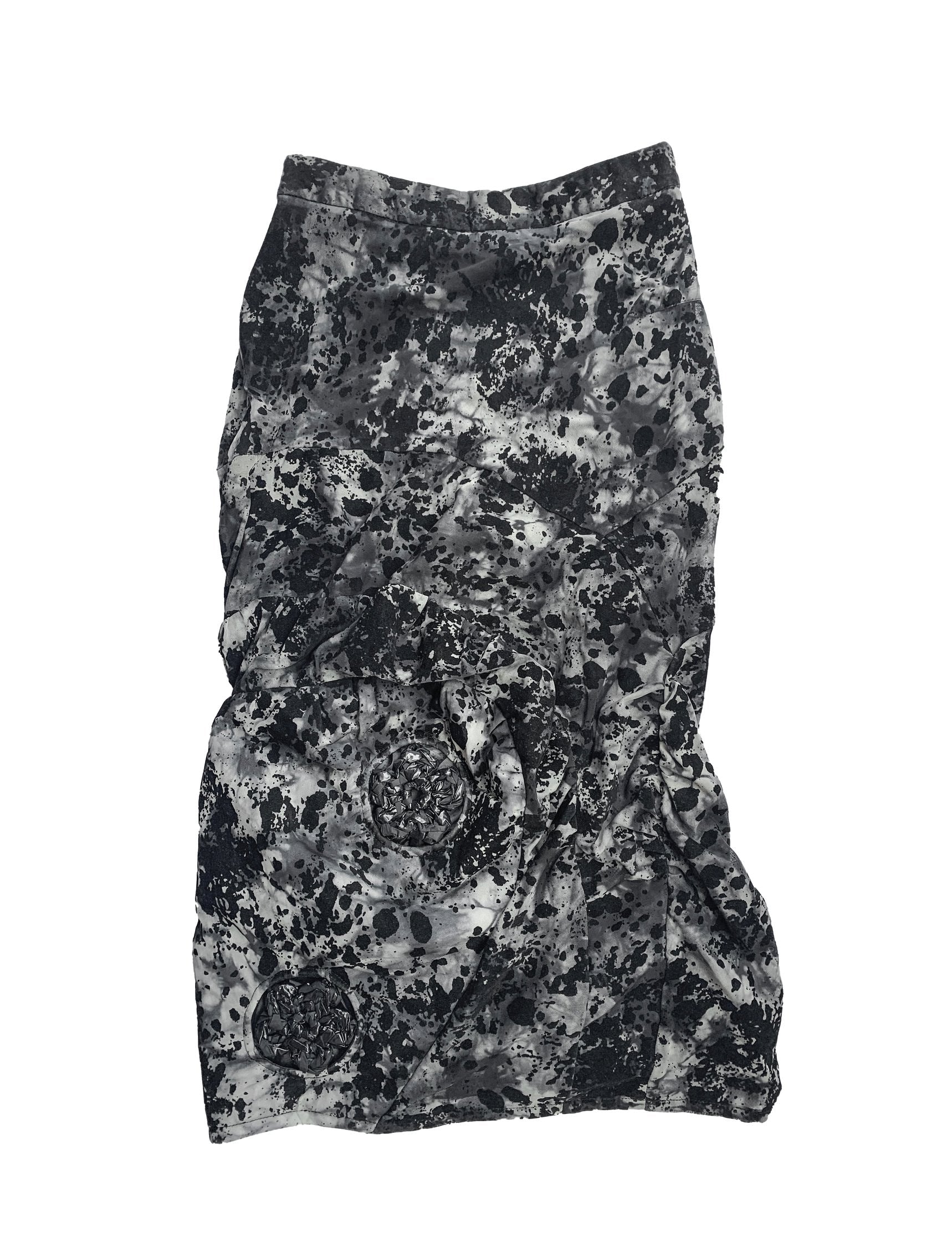 BURN OUT MESH PRINT TWISTED SKIRT