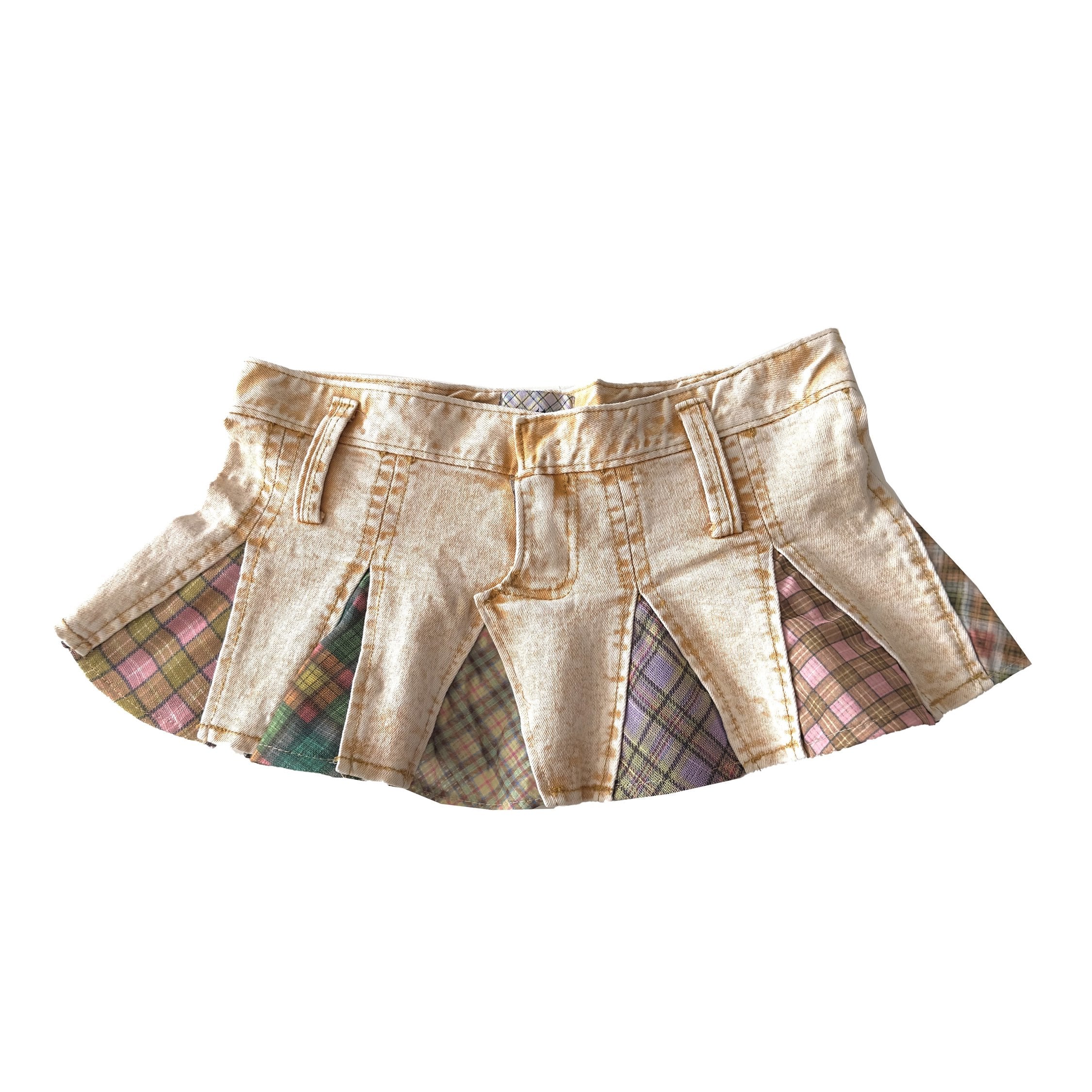 Patchwork Mini Denim Skirt Yellow