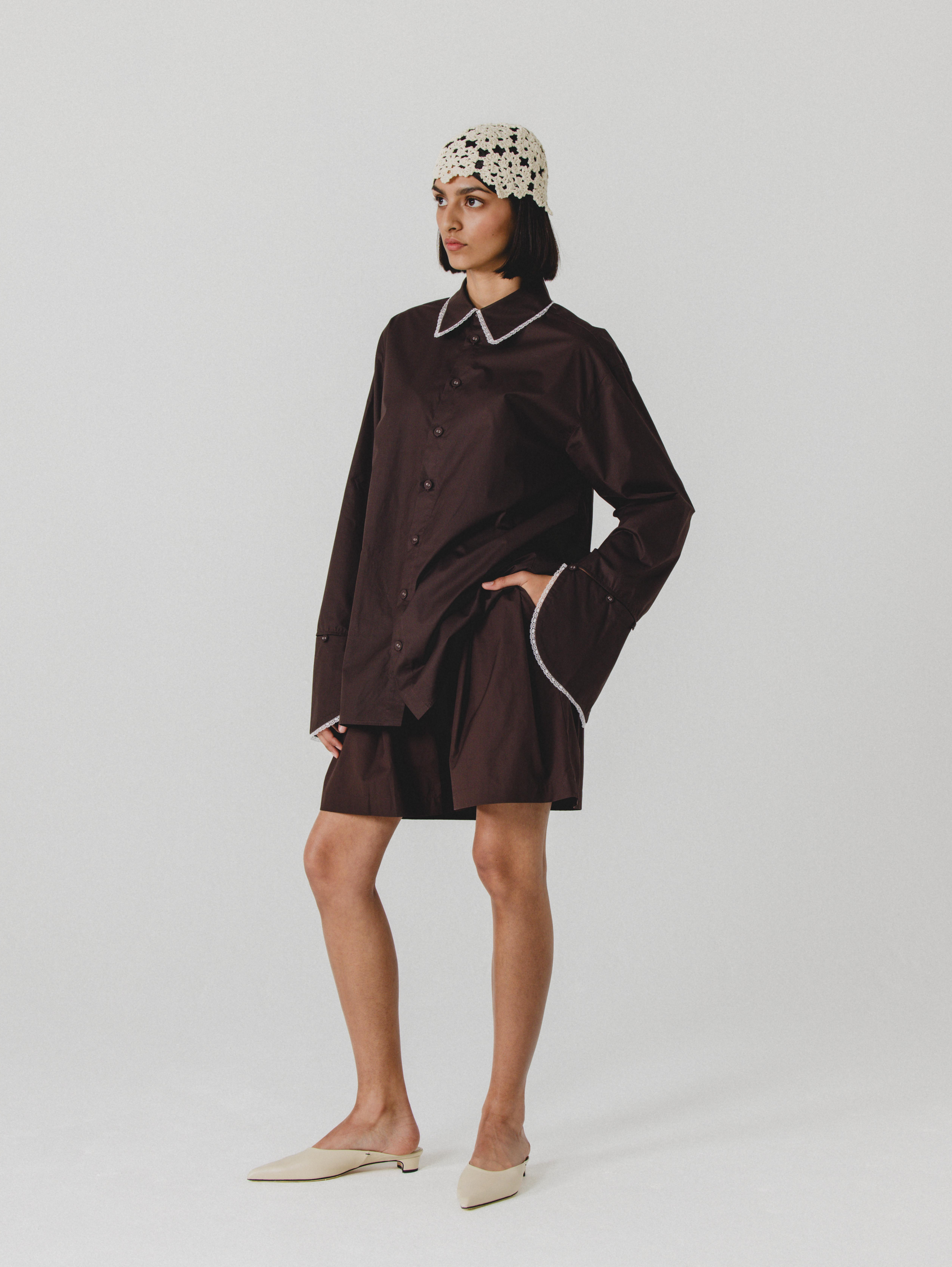 Cotton Poplin Oversized Shirt in Chocolate