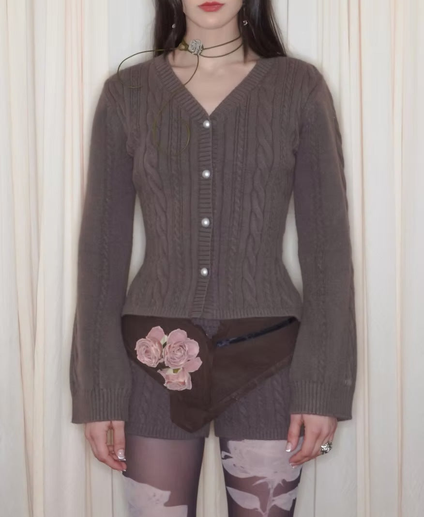 ARTEMIS UMBER BROWN KNIT CARDIGAN