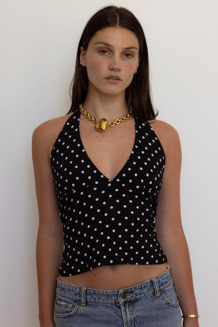 Aurora Halter Top in Black Polka Dot