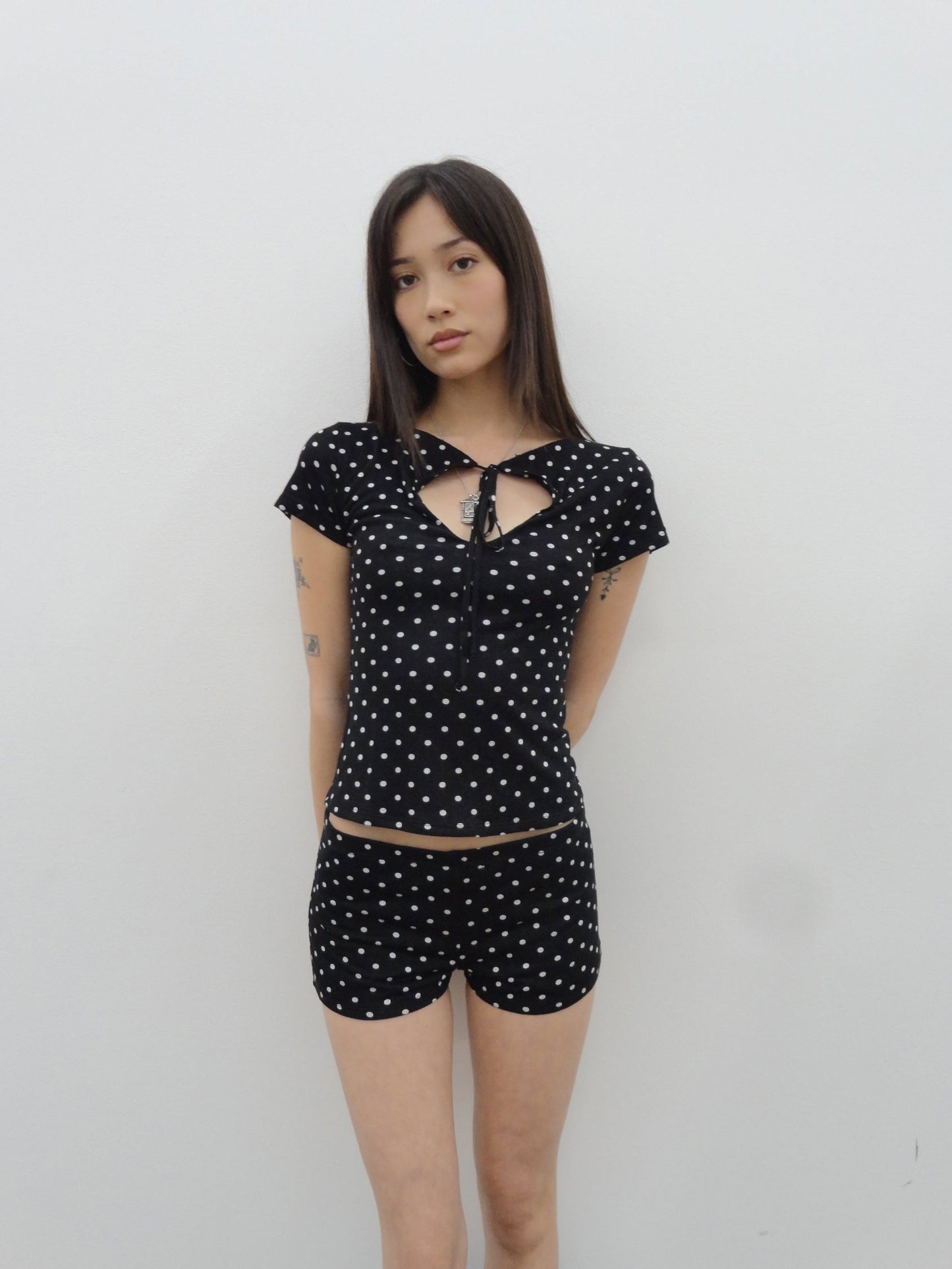 Cleo Keyhole Top in Black Polka Dot