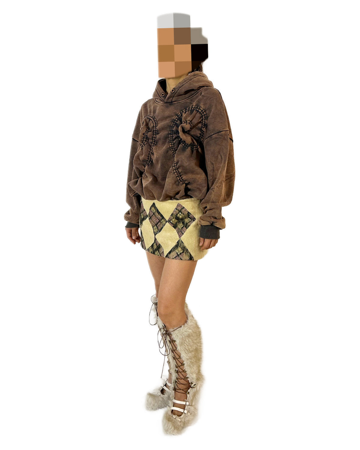 Yellow Flannelette Plaid Lace Patchwork Mini Skirt