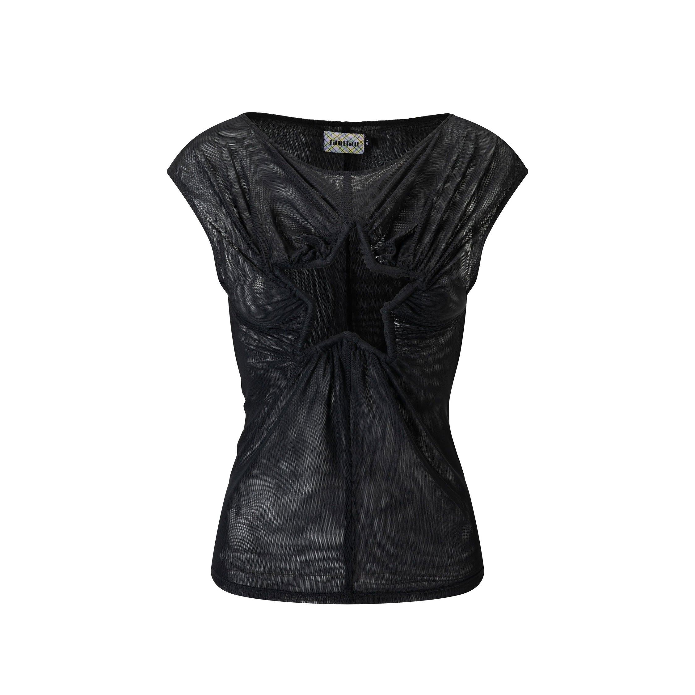 Plaid Mesh Star Cutout Tshirt Black