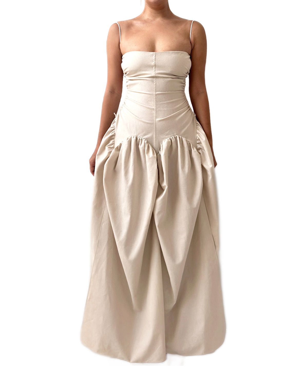 Open Back Cami Bubble Maxi Dress Ivory