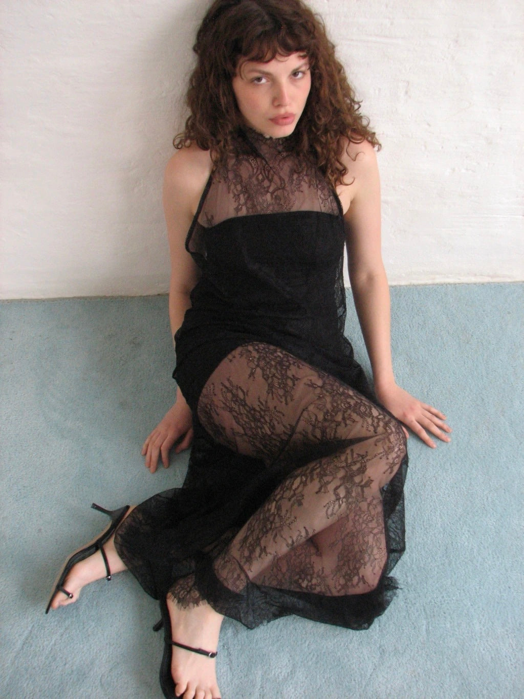 LACE NECK DRESS + STRAPLESS SLIP - BLACK