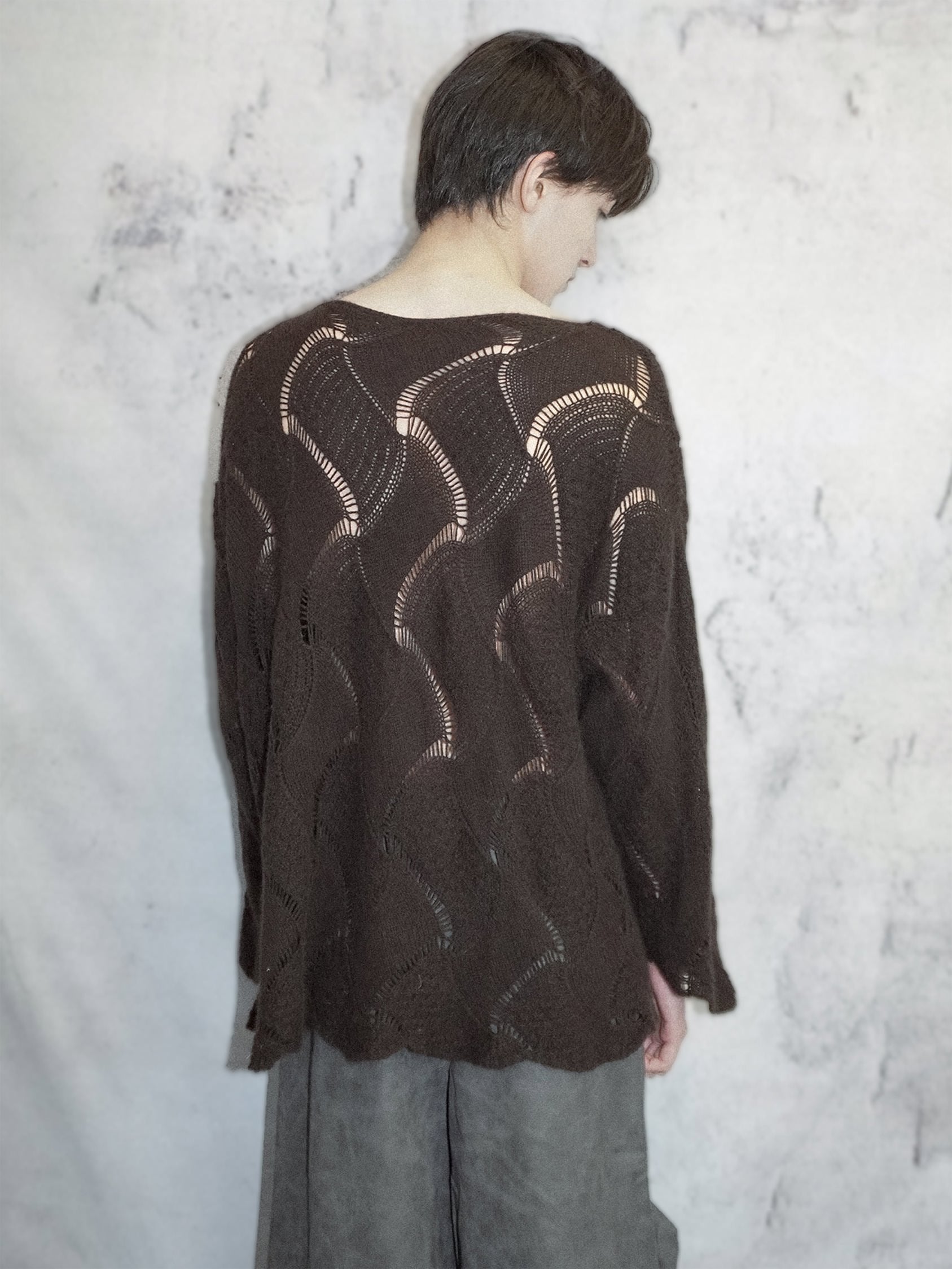 Open Stitch Braided Sweater_BROWN