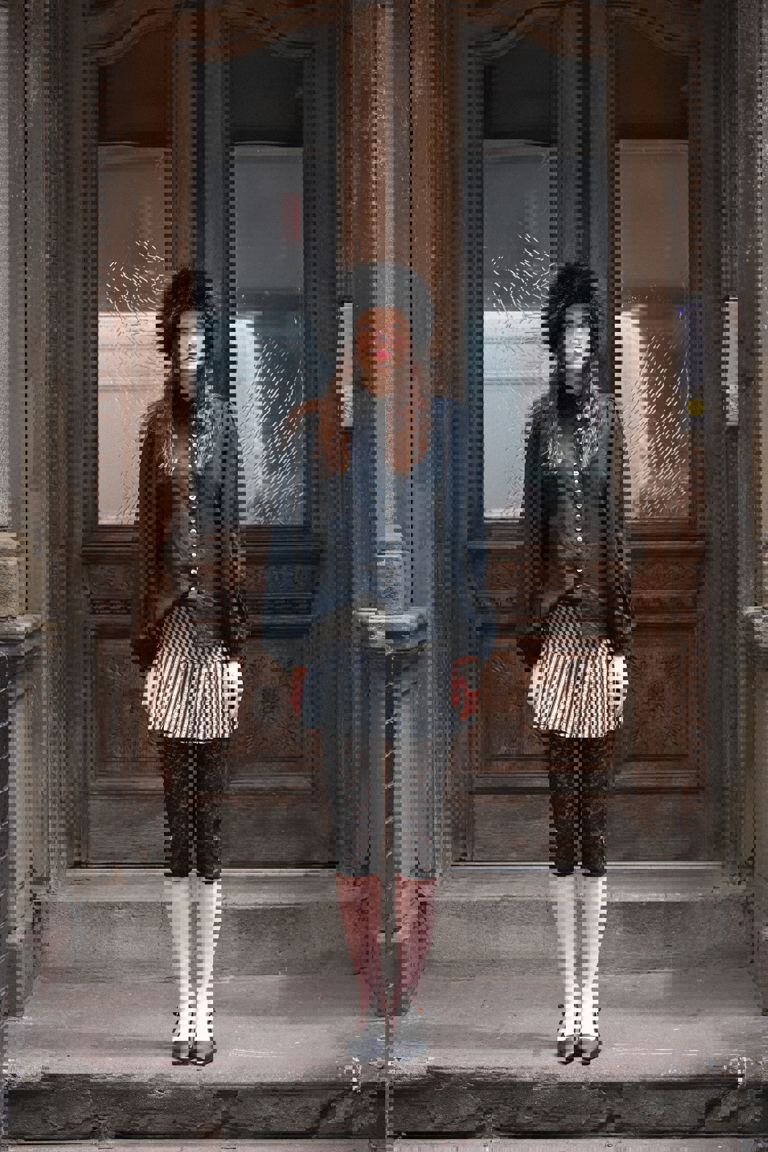 Pin stripe button skirt