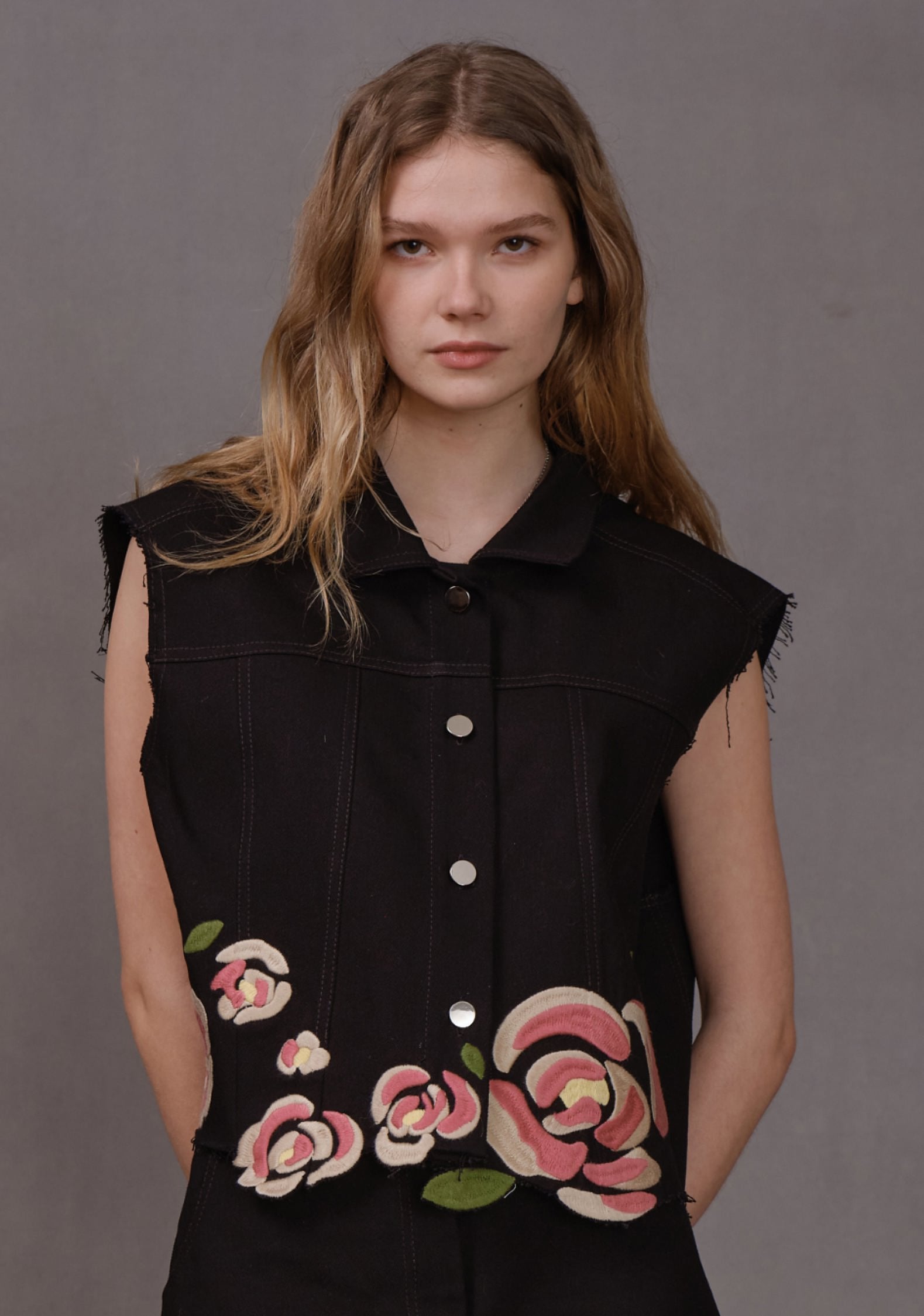 ELECTRA DENIM VEST- Flowers