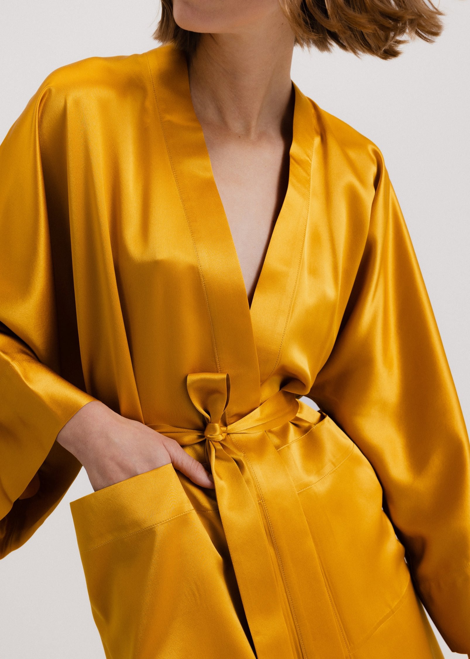 Silk Kimono Robe in Gold