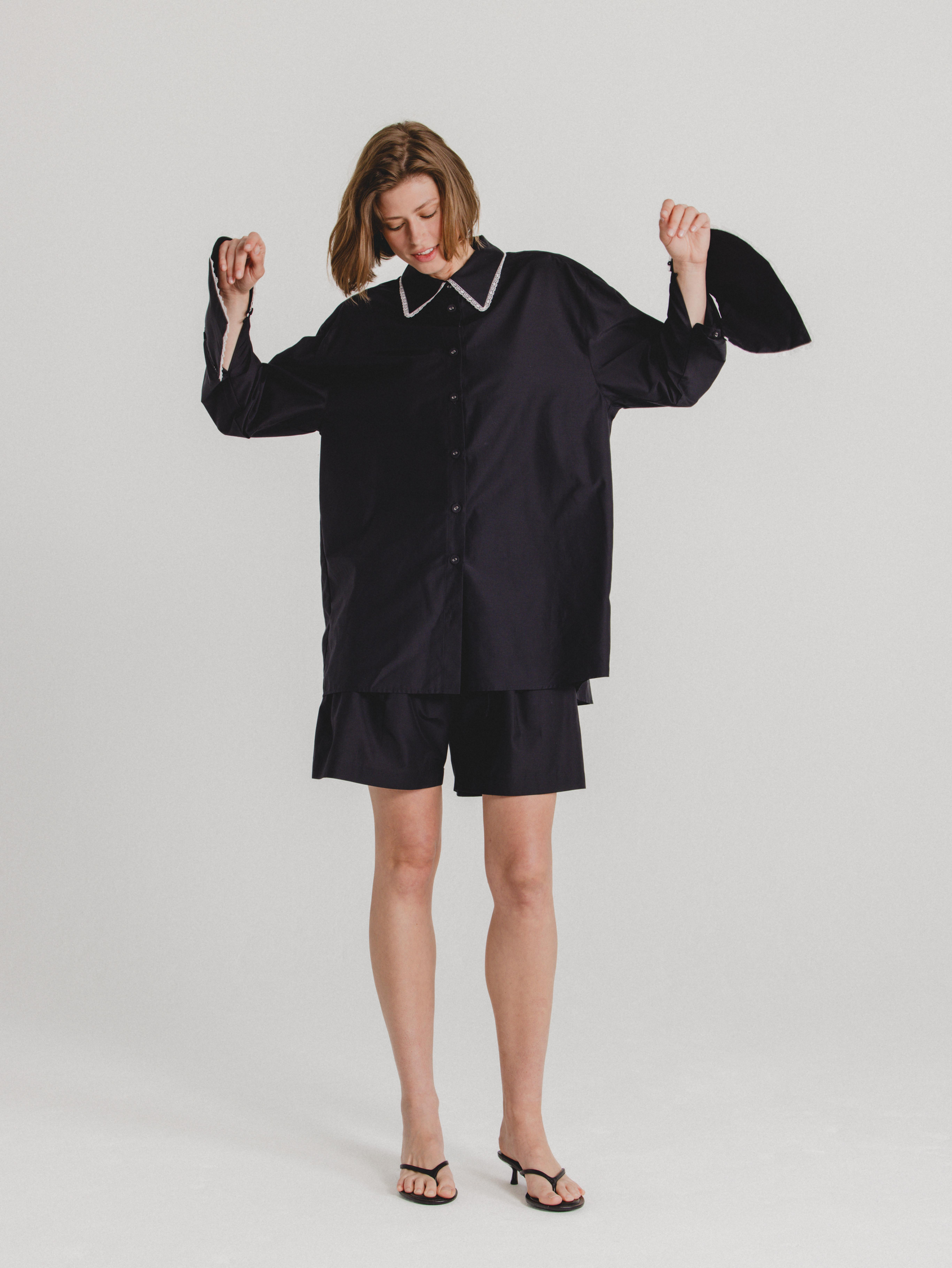 Silk-Cotton Shorts in Black