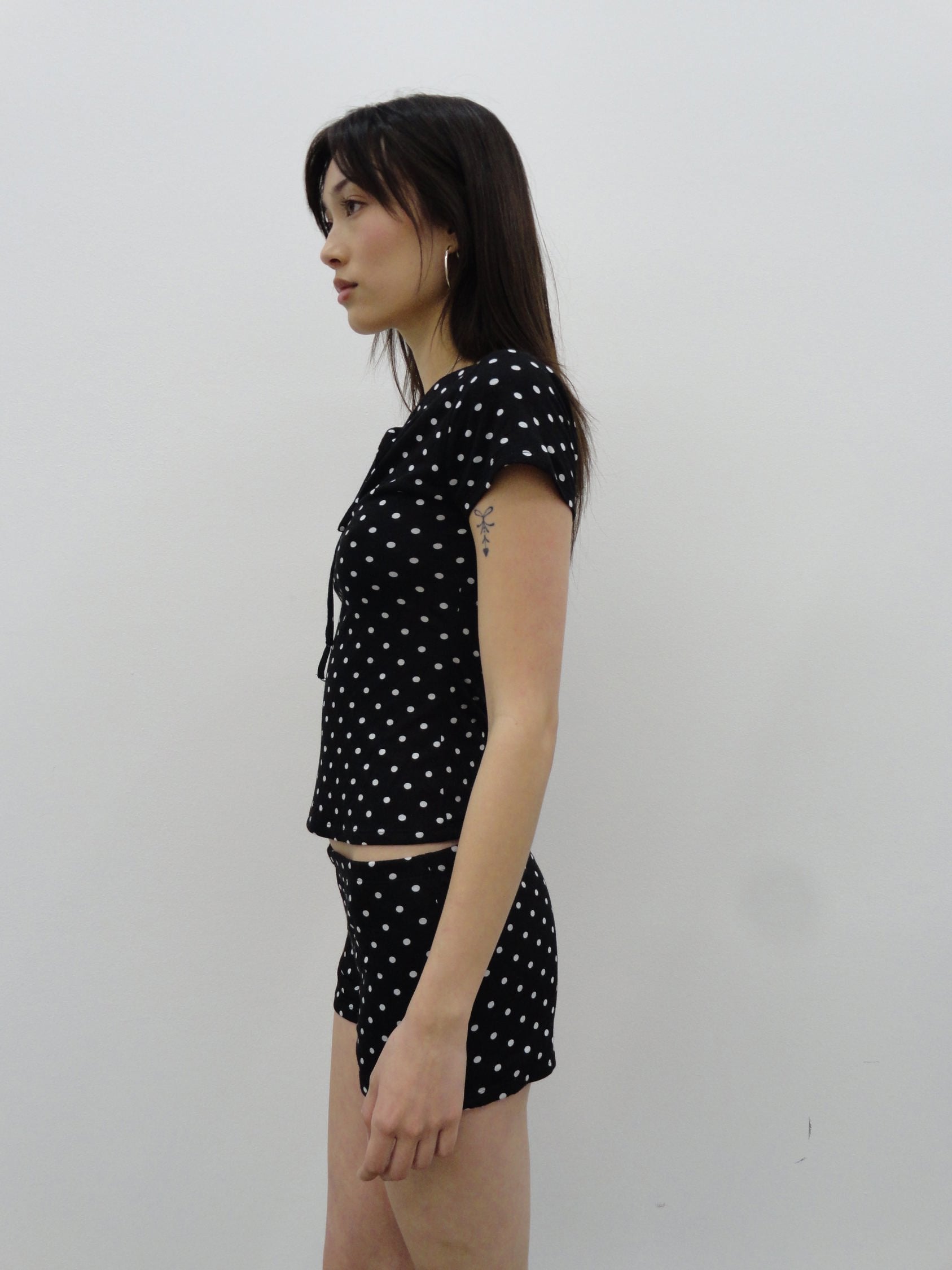 Cleo Keyhole Top in Black Polka Dot