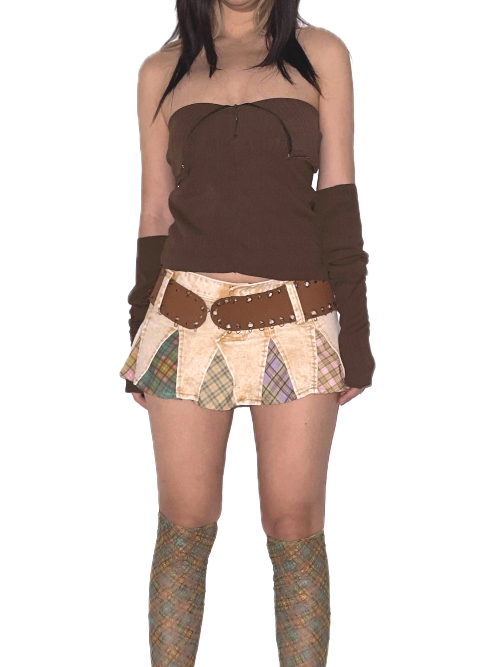 Patchwork Mini Denim Skirt Yellow