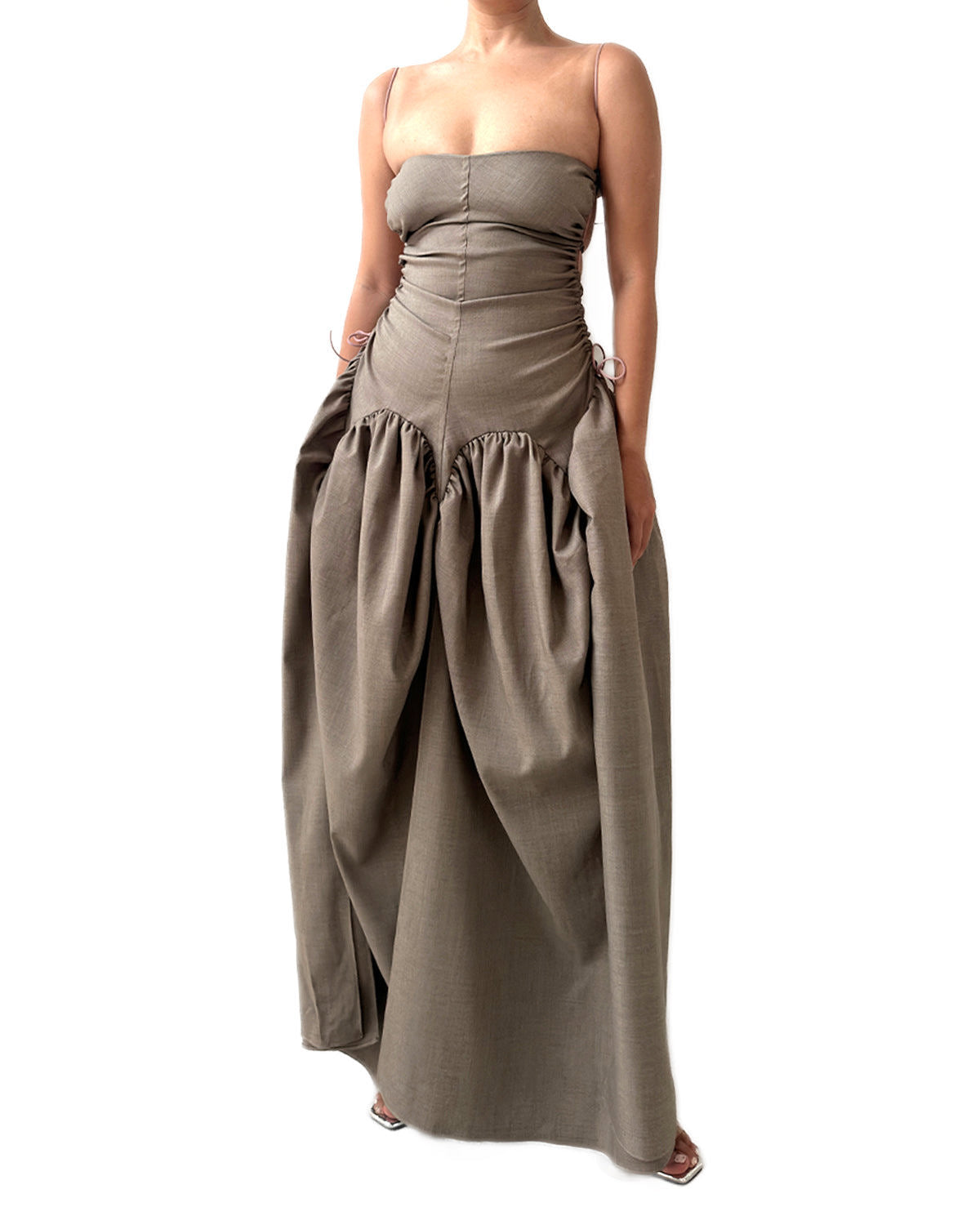 Open Back Cami Bubble Maxi Dress Office Grey Suiting