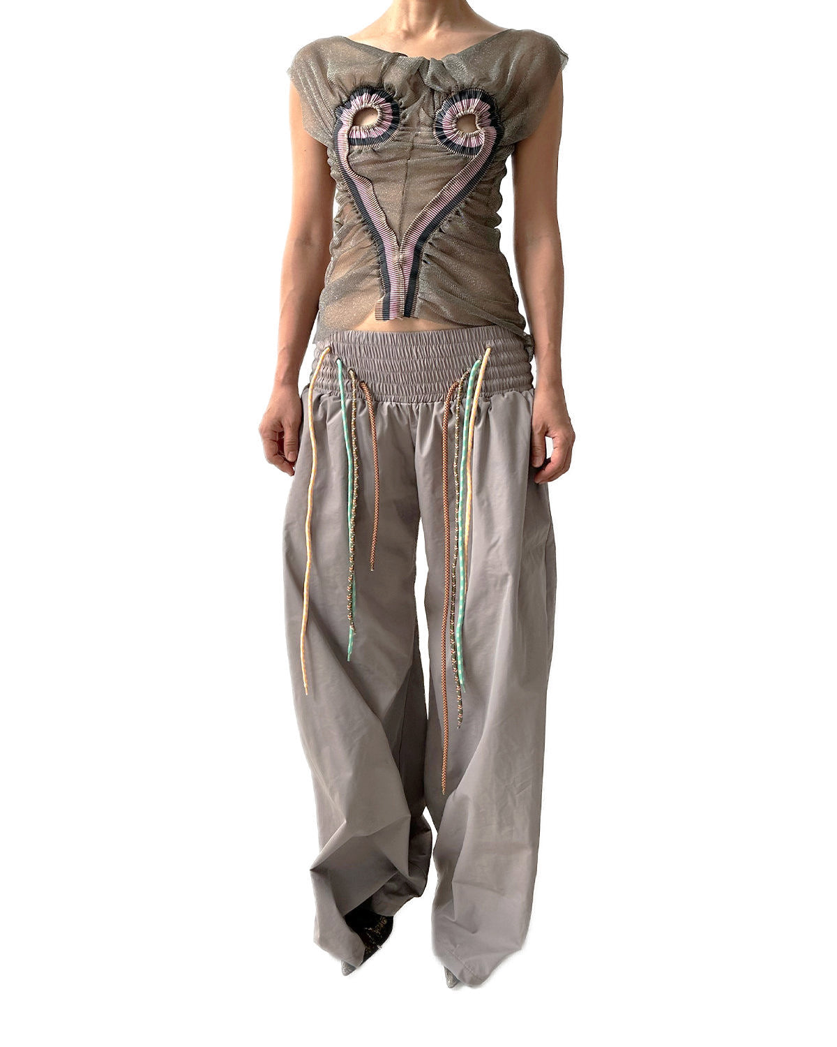 Low-rise Nylon Sports Oversized Baggy Pants w/ 4 Strings Thistle