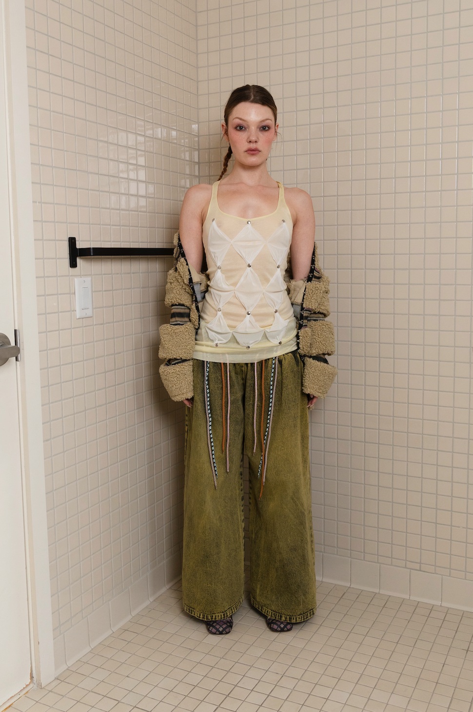 Studded Diamond Mesh Patchwork Tank Dress