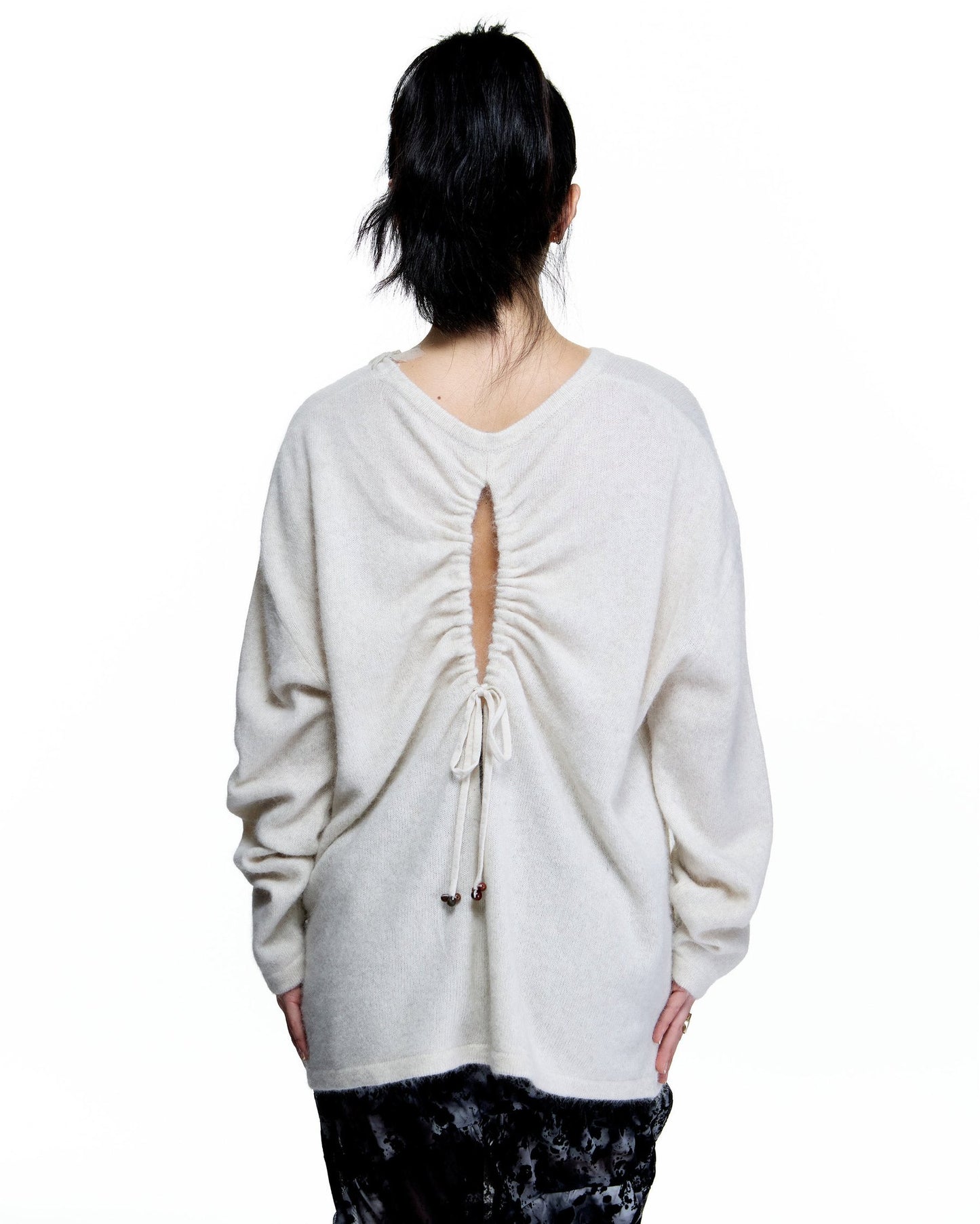 FINE LINEN SHORT SLEEVE U NECK SWEATER_SAND