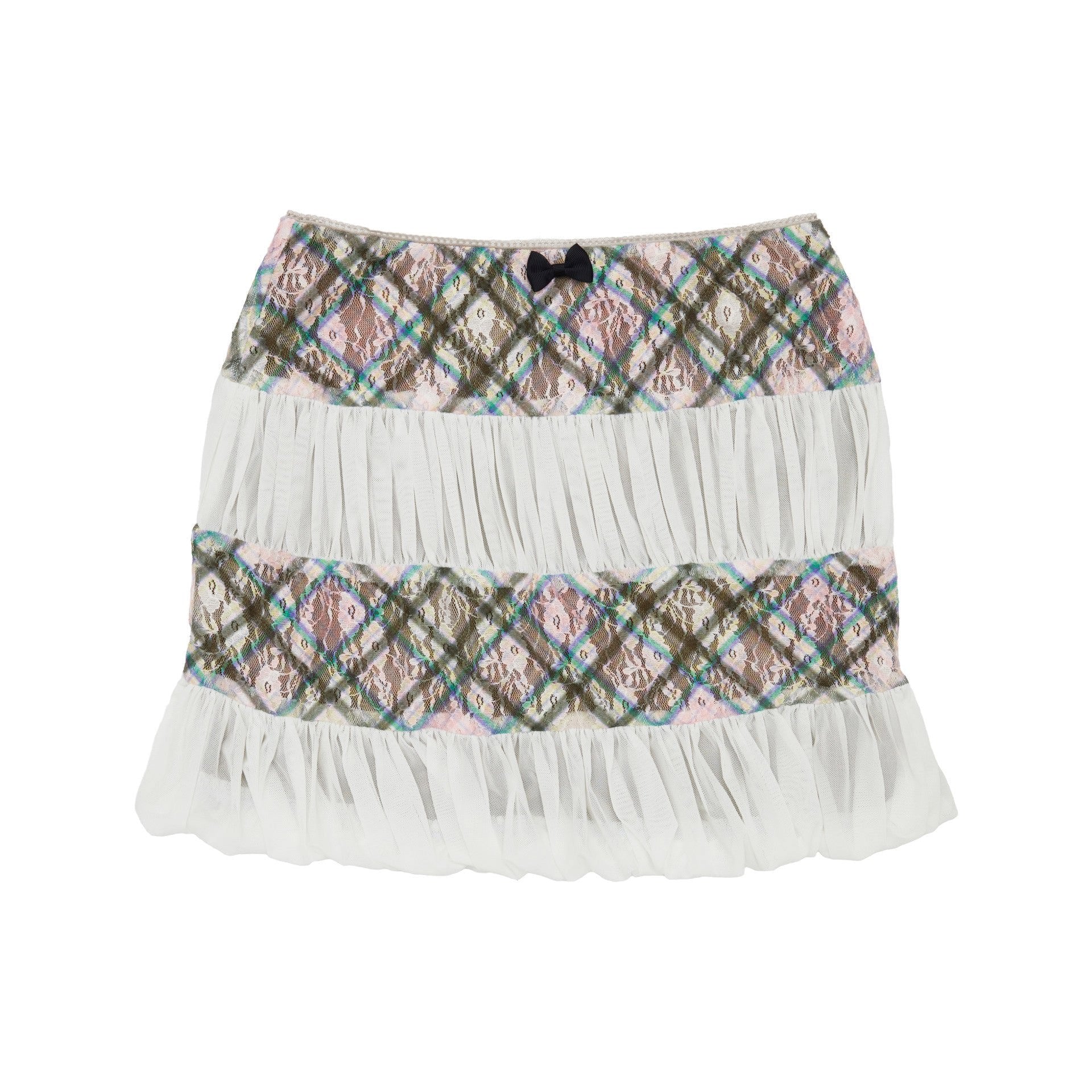 Mesh Plaid Lace Midi Skirt White Dollhouse