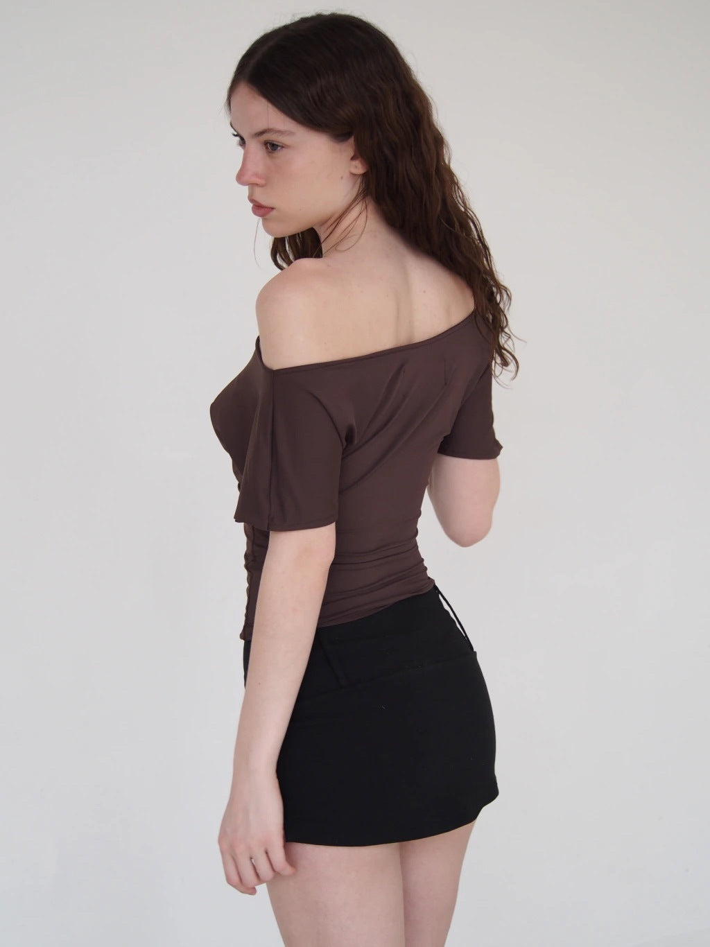 BOAT NECK CORSET TOP - BROWN