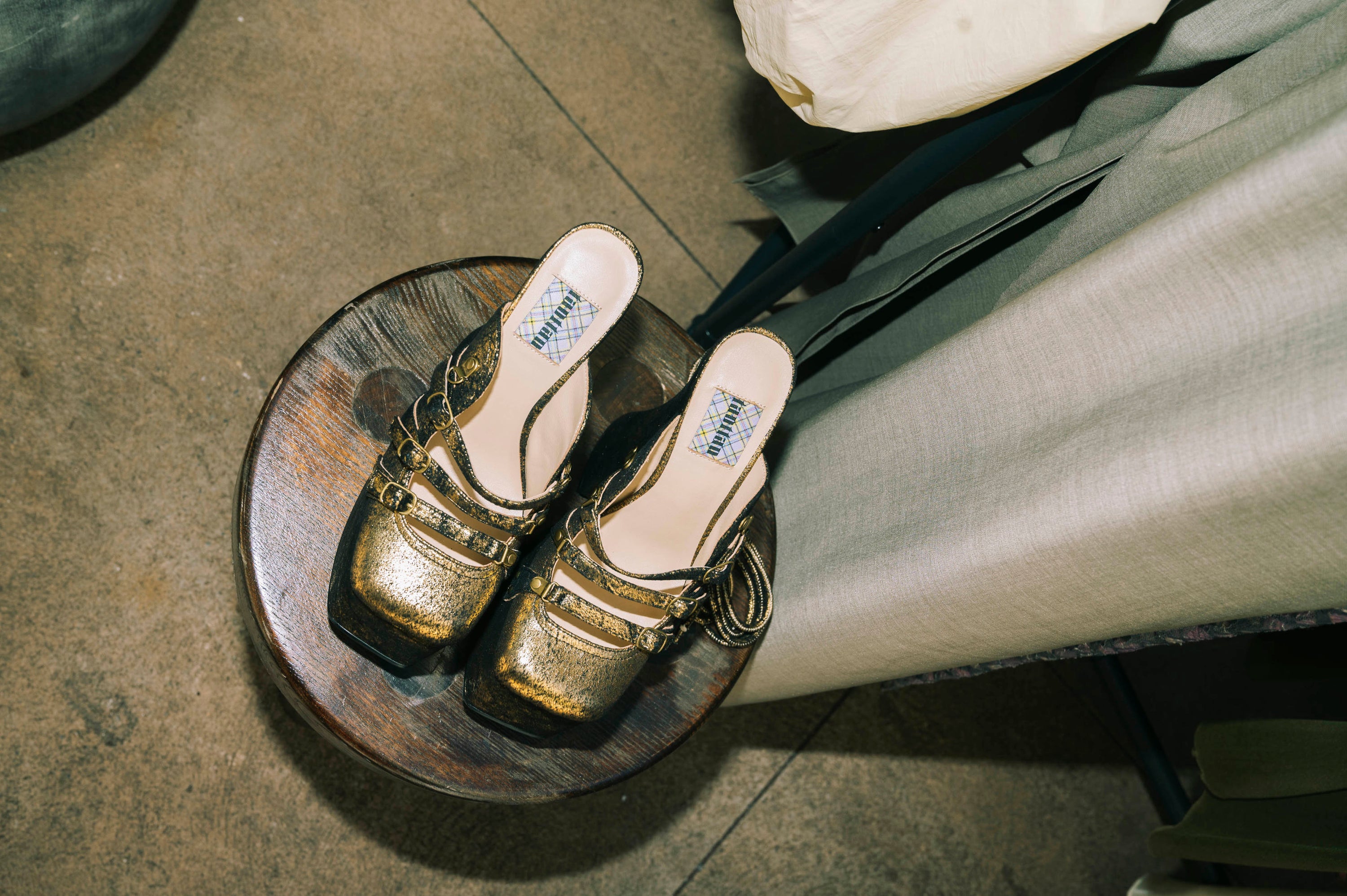 Gold Suede Lace Up Platform Mules