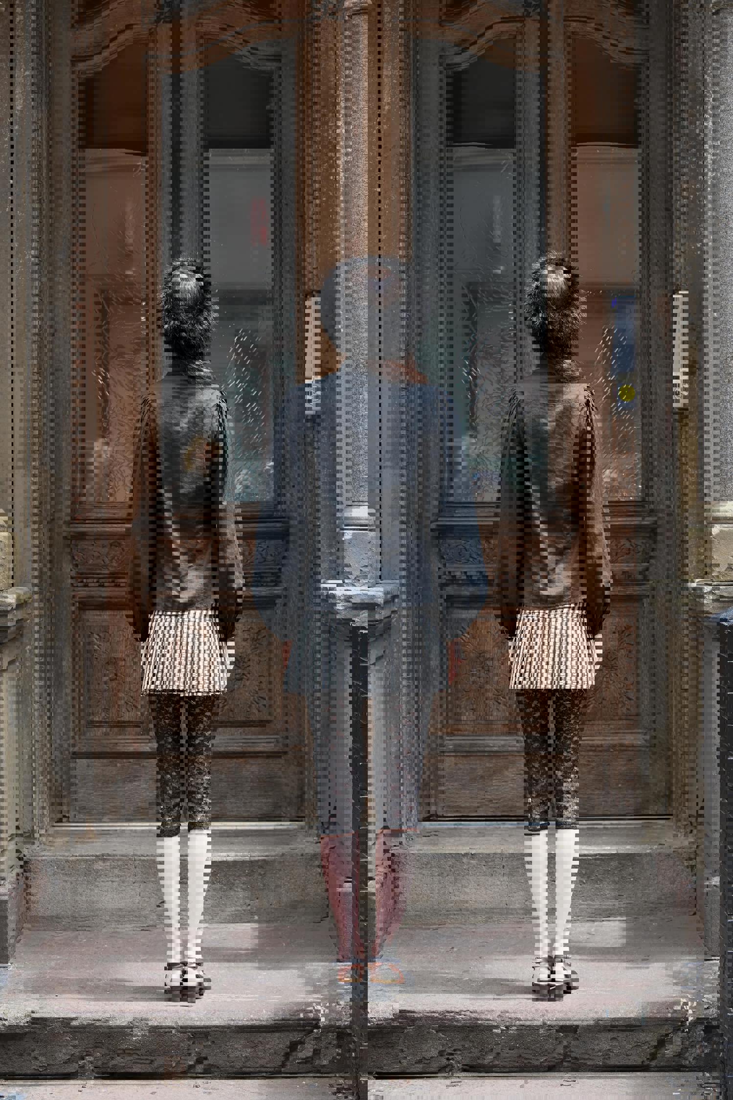 Pin stripe button skirt